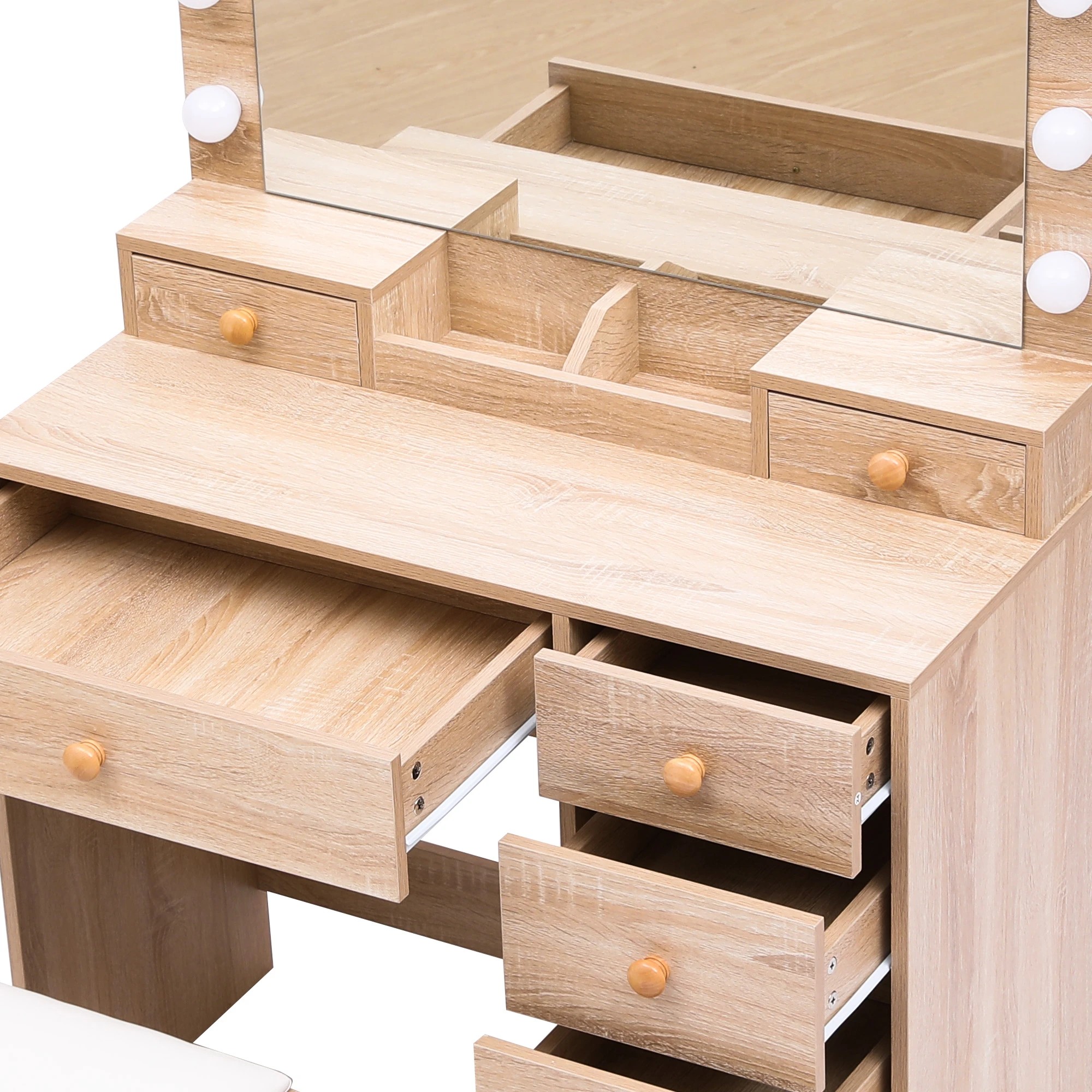 4 Levede Led Mirrordressing Table Set-natural, 4 of 9