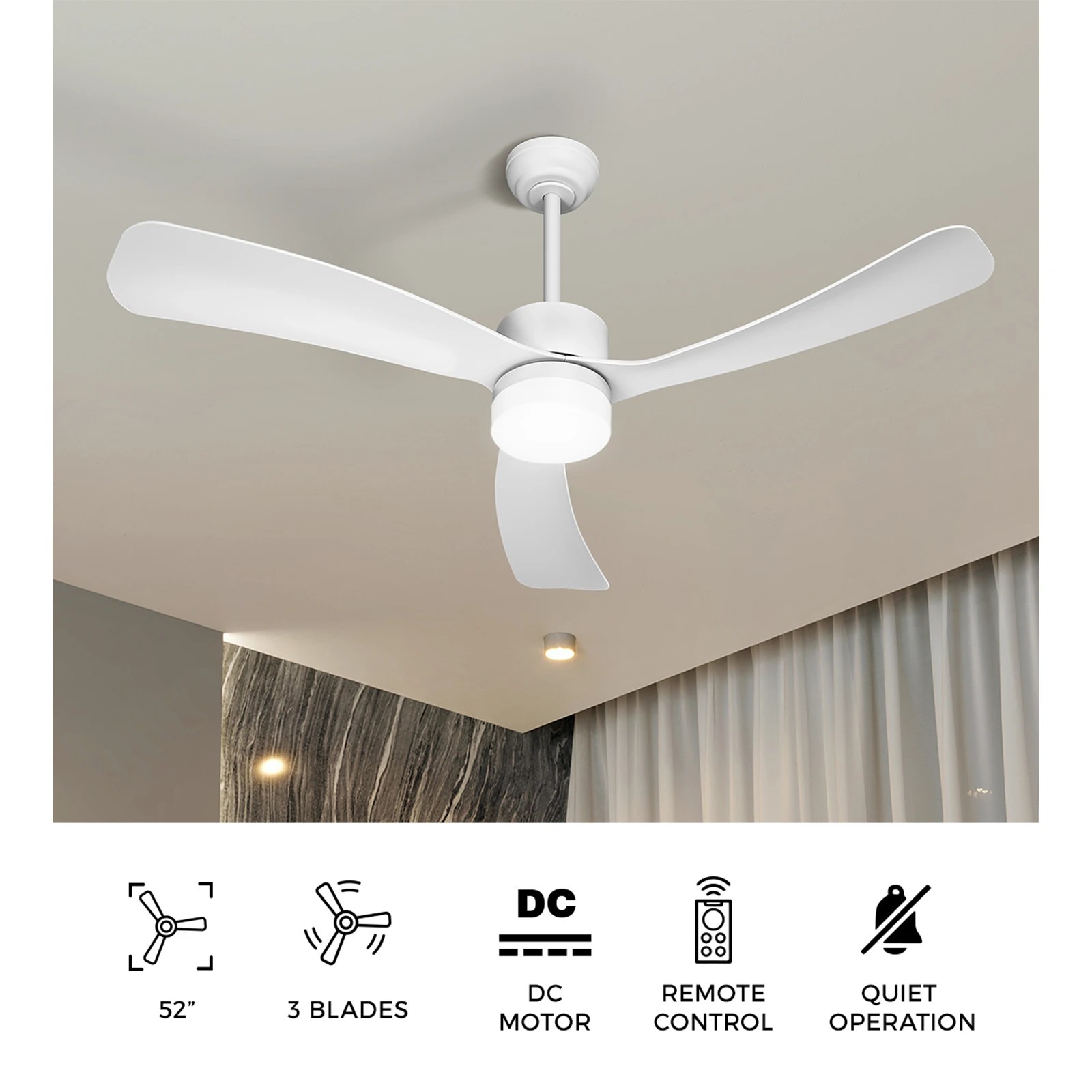 4 Vevare 52" Ceiling Fan With LED Light DC Motor 5 Speed Fans Remote Control - White, 4 of 10