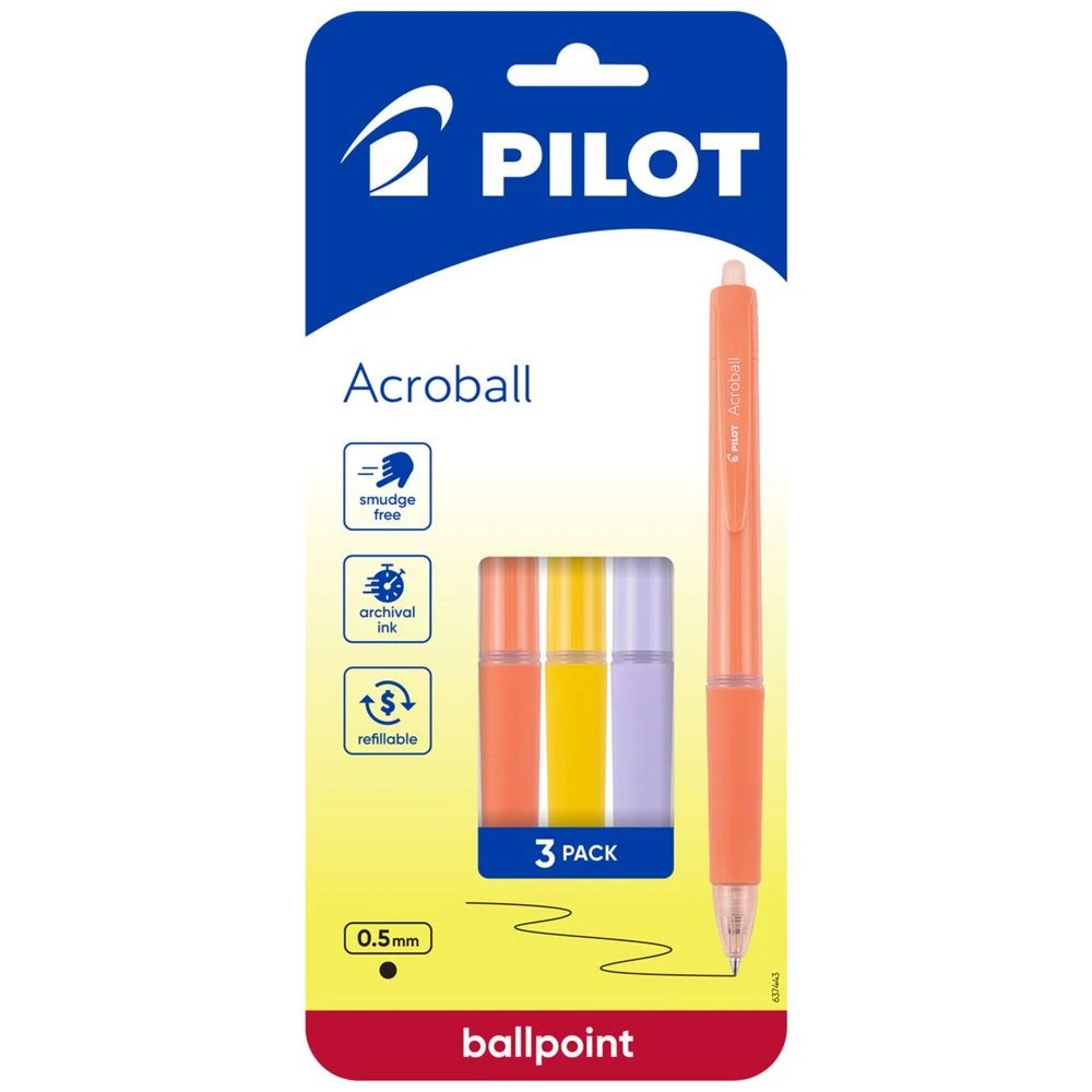 1 PILOT Acroball 150 Ballpoint Pens 0.5mm Pastel Assorted 3 Pk, 1 of 8