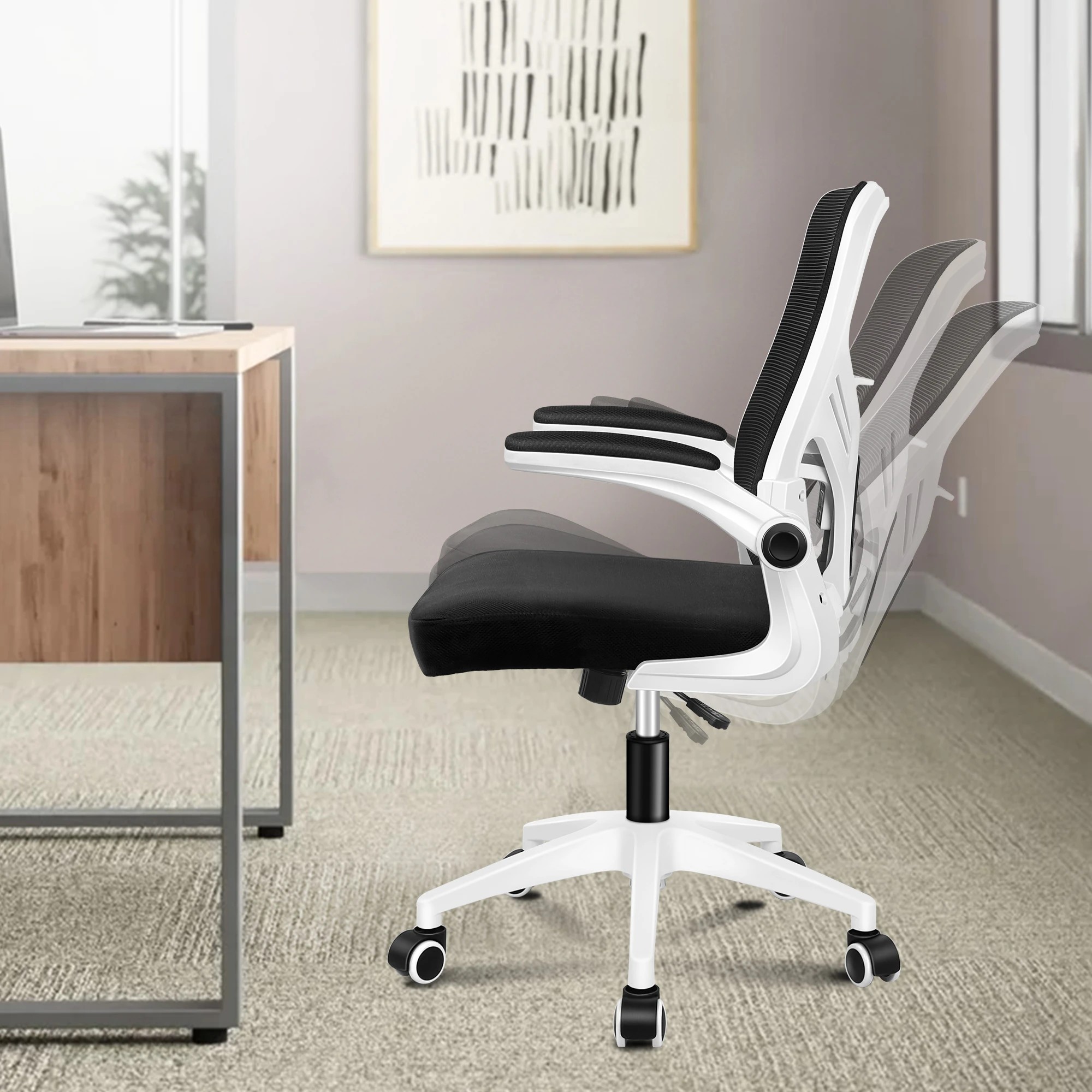 5 Alfordson Mesh Office Chair Executive Computer Tilt Fabric Seat Racing Work - White Black, 5 of 10