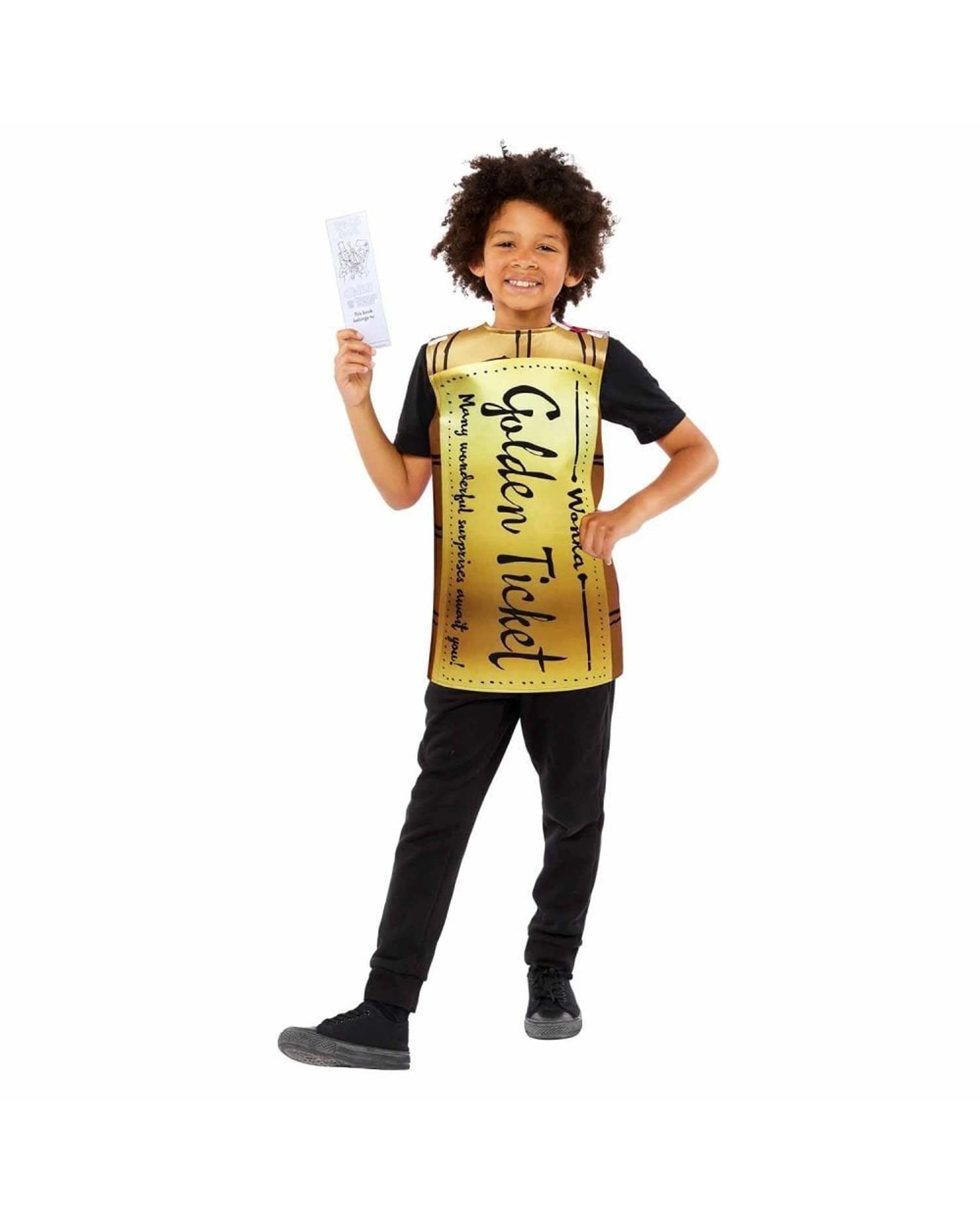 3 Golden Ticket Wonka Bar Kids Kids Costume Size S/M, 3 of 5