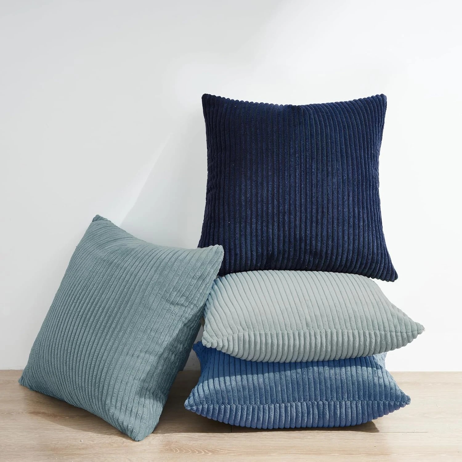 3 Gioia Casa 4-Pack Corduroy Velvet Cushion Covers 45x45cm - Blue, 3 of 5