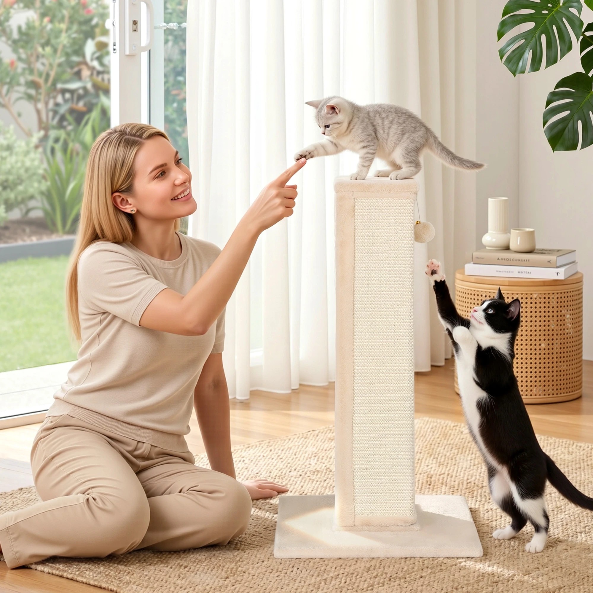 4 i.Pet Cat Tree 89cm Scratching Post Tower Scratcher Wood Condo Bed House Trees - Beige, 4 of 5
