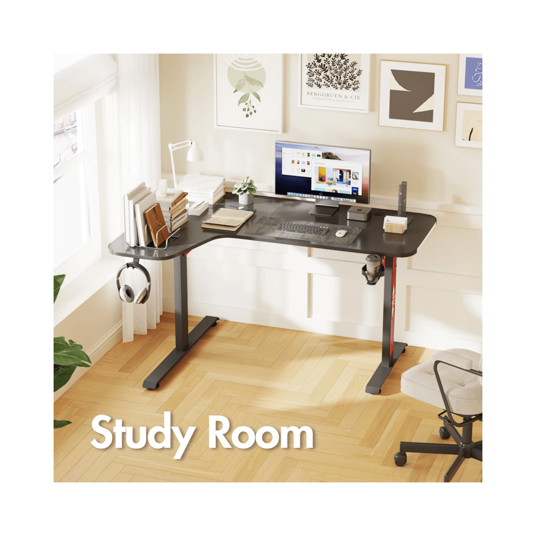 6 Advwin 160cm L Shaped Gaming Desk Rgb Led Light Computer Desk Black, 6 of 9