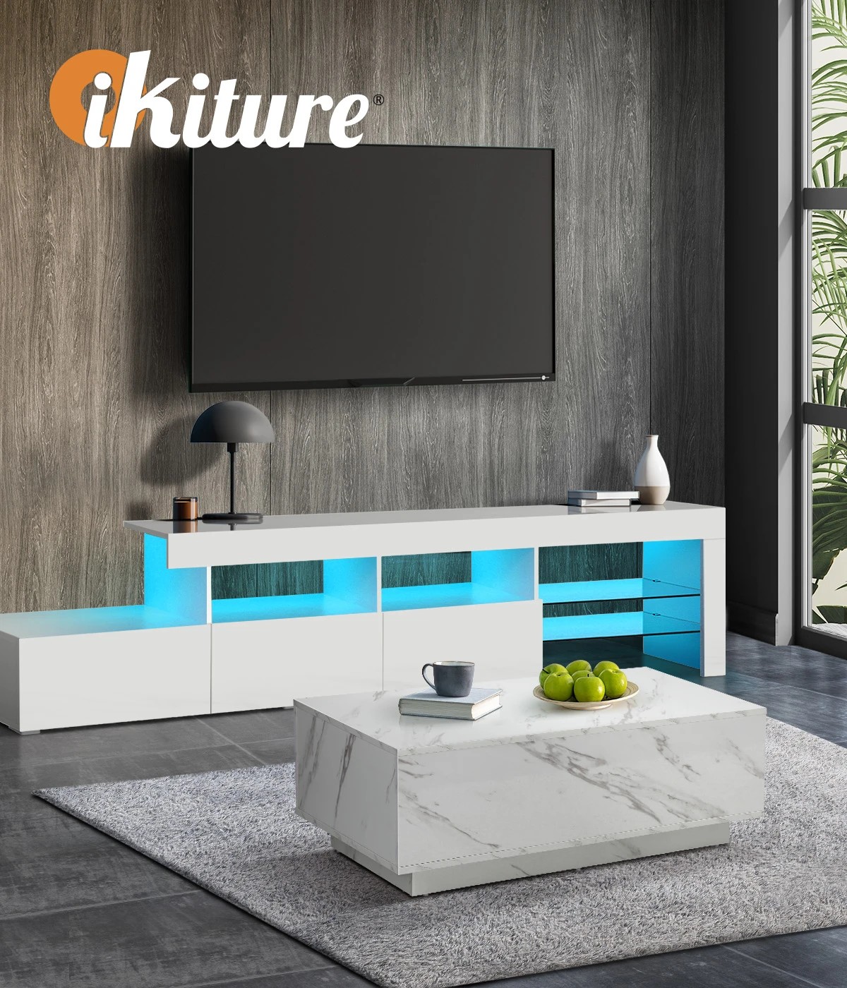 5 Oikiture Coffee Table Side Tables Sofa Cafe Desk Marble Effect Wooden
 - White, 5 of 10