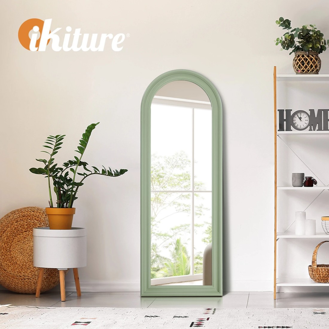 7 Oikiture Full Length Mirror Elegance Arch 165x60cm Wood Floor Mirrors - Green, 7 of 10