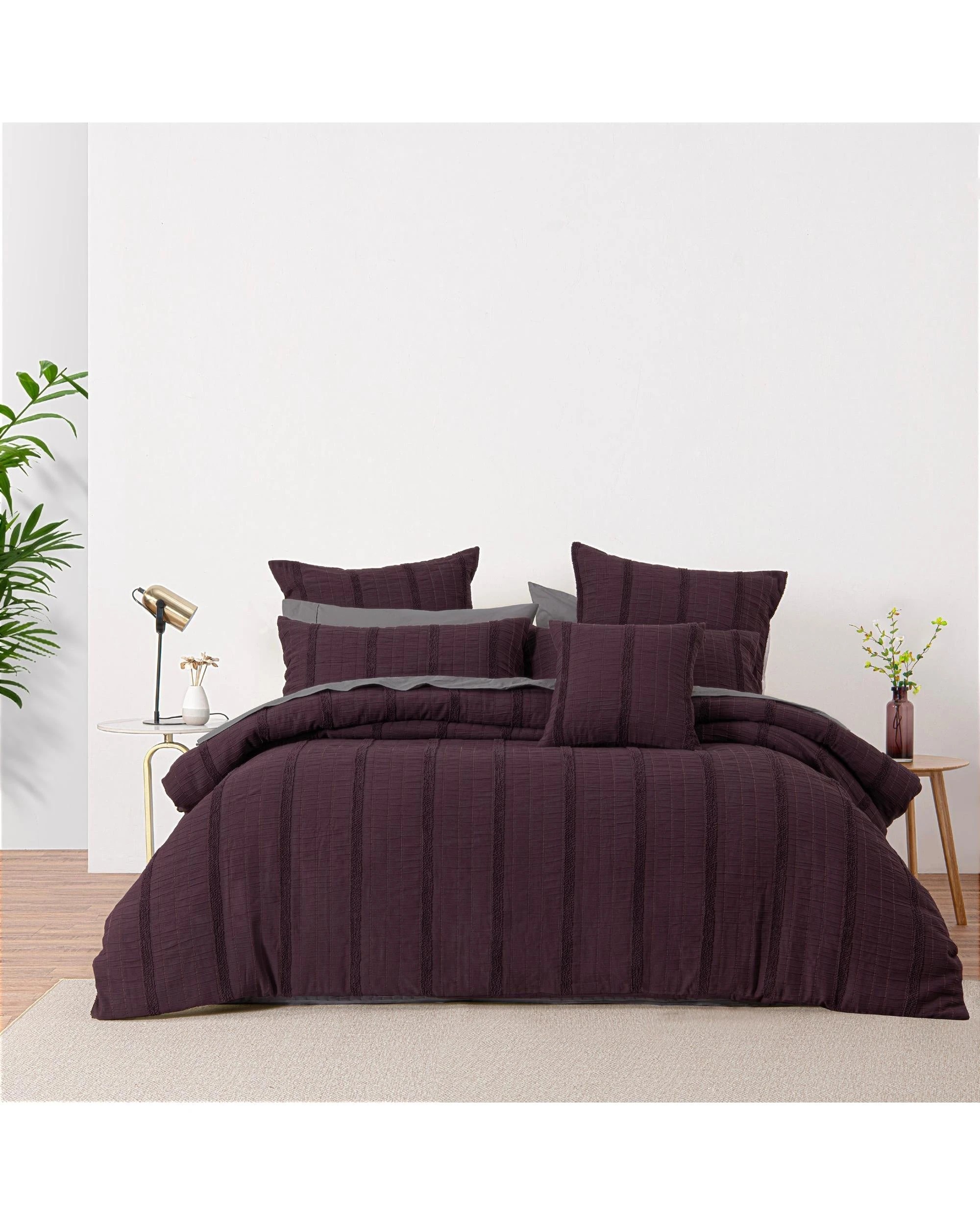 2 Bianca Bedding Malua Plum Jacquard Quilt Cover Set - Queen
 - Queen Bed
 - purple, 2 of 5