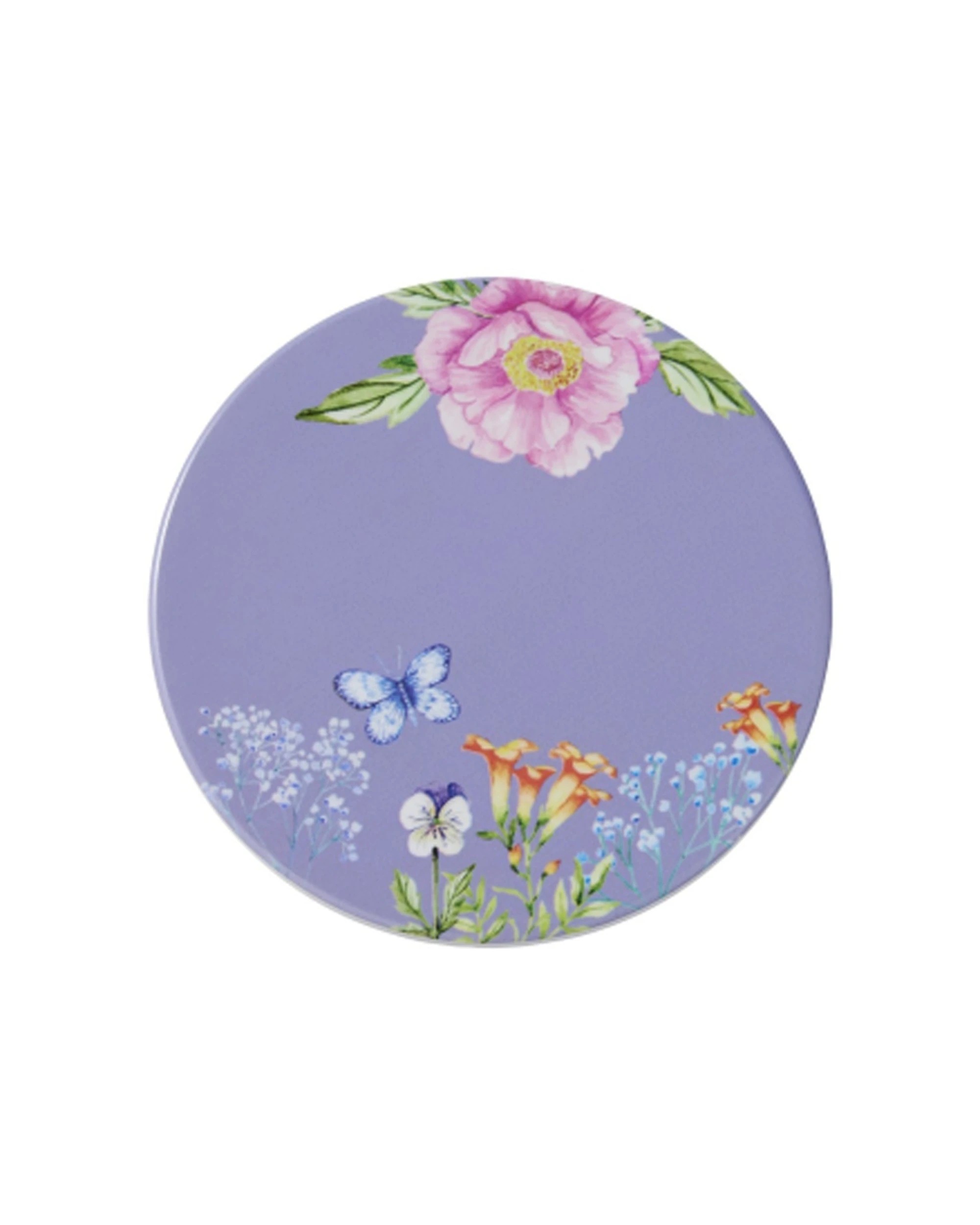 1 Maxwell And Williams Botanica Floral Ceramic Round Coaster 10cm Butterfly - Purple, 1 of 3