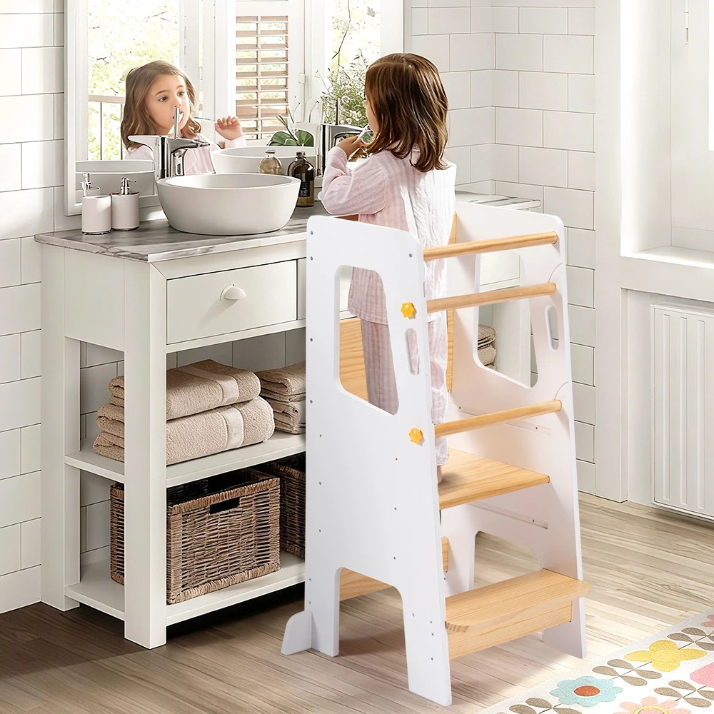 3 PlayPals Toddler Learning Tower Adjustable Step Stool Kitchen Helper - White, 3 of 3