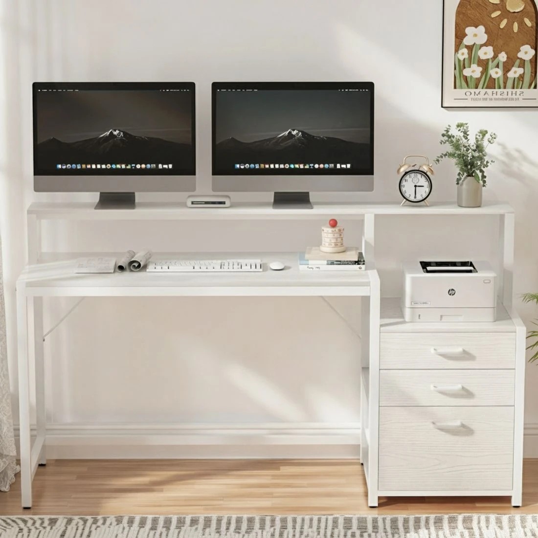 4 Artiss Computer Desk Home Office Study Table Desks w/Drawers Open Shelf  160CM - White, 4 of 6