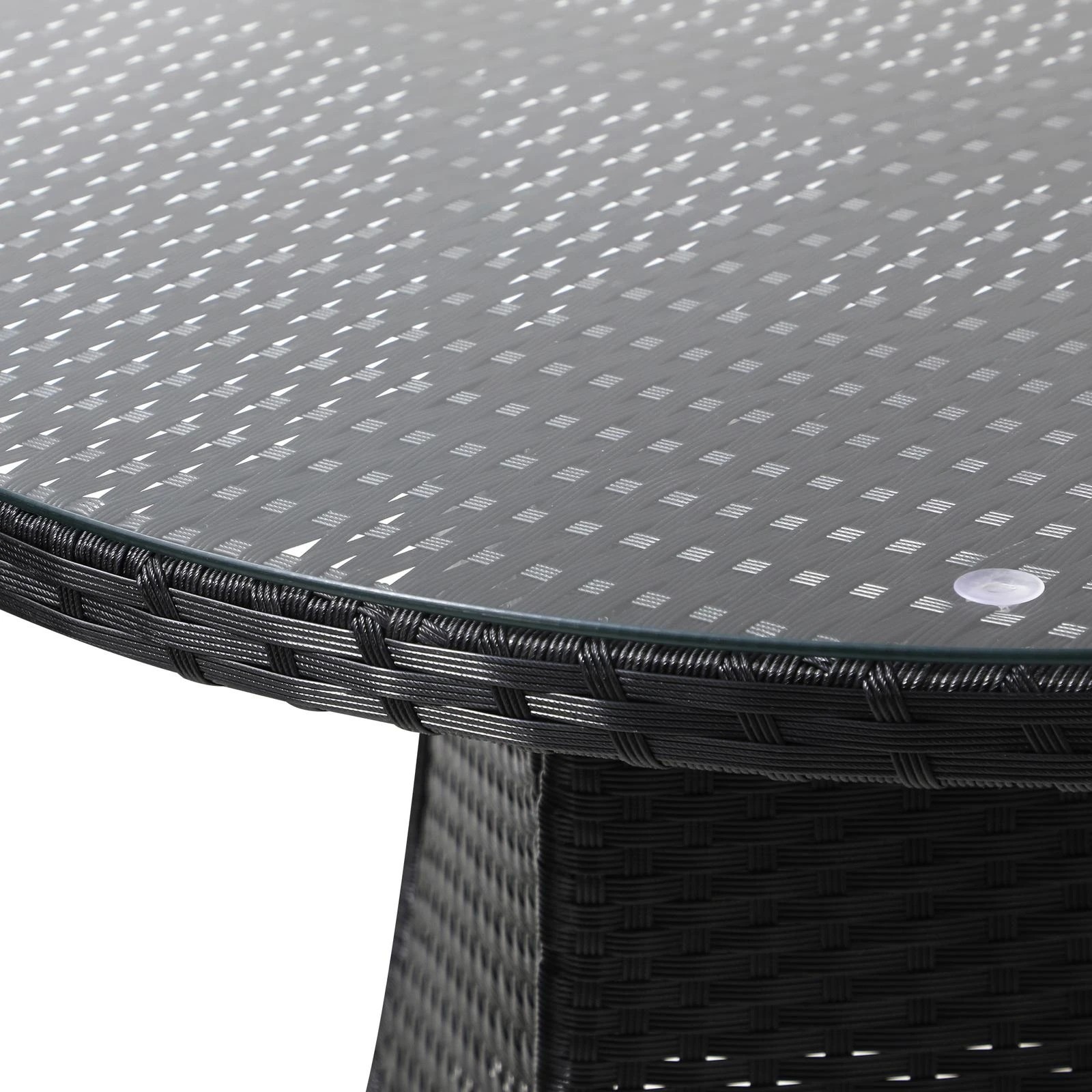 4 Livsip Outdoor Dining Table 90cm Round Rattan Glass Table Patio Furniture
 - Black, 4 of 10