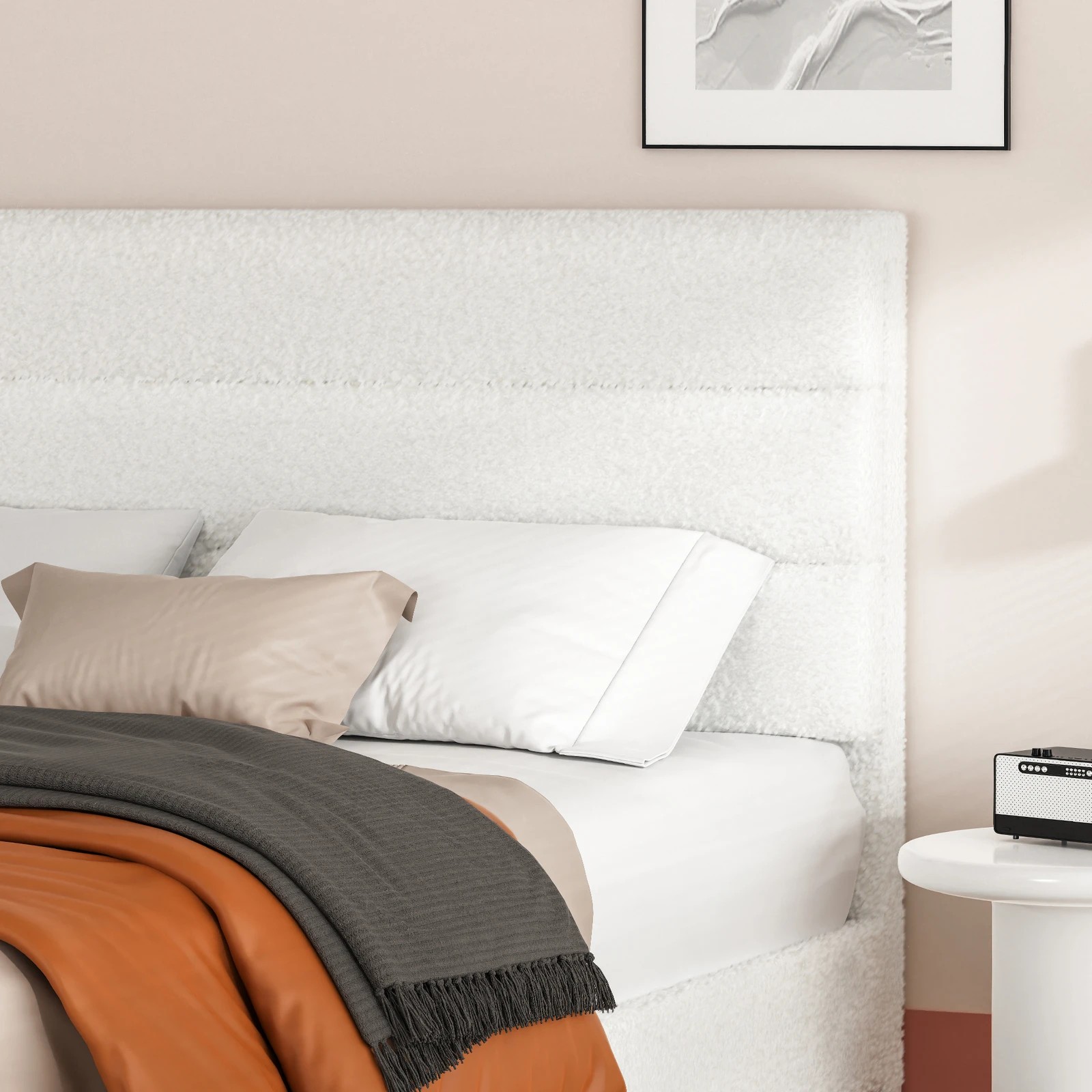 4 Alfordson Bed Frame Single Size Upholstered Platform Boucle Harlene - White, 4 of 10