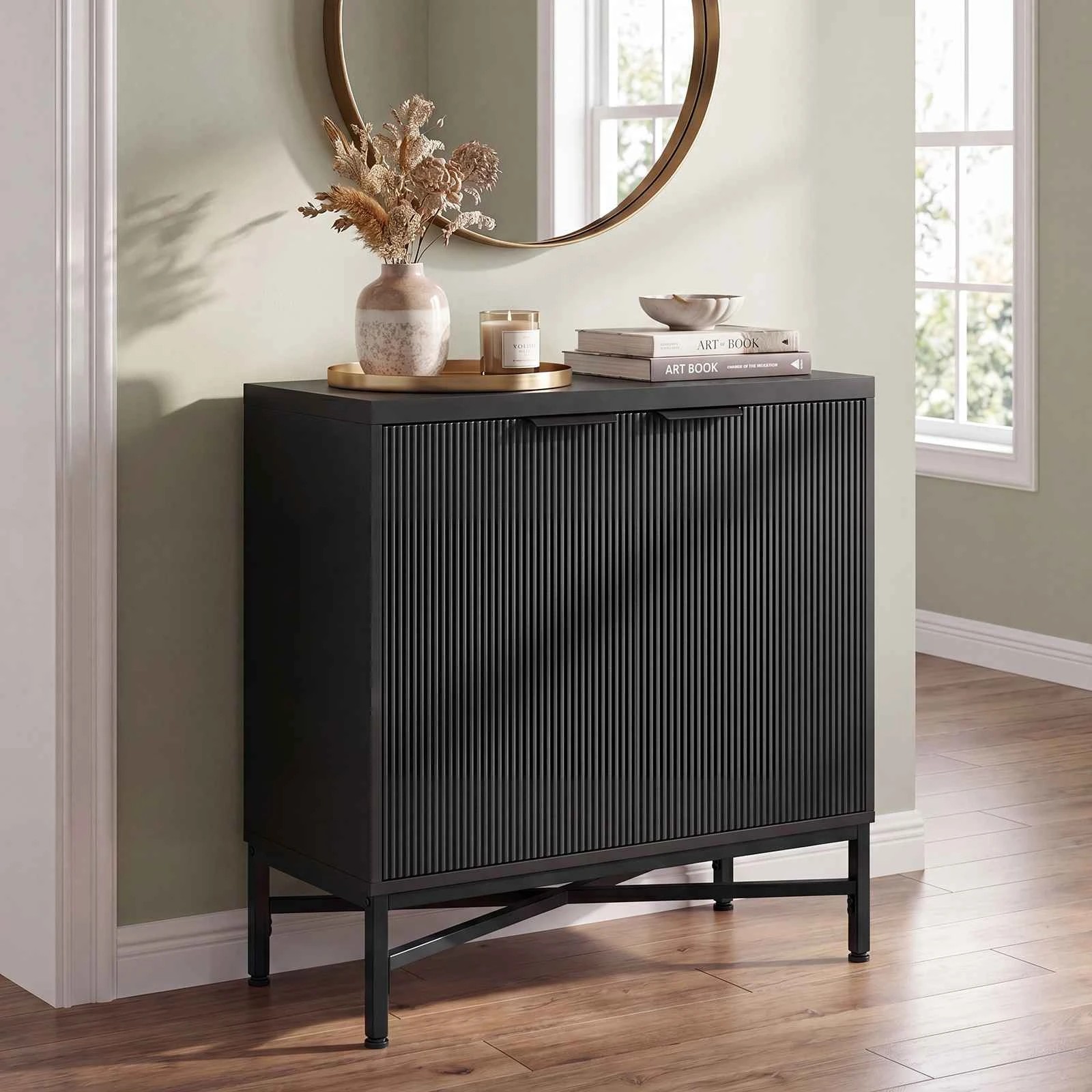 3 Costway Fluted Sideboard Buffet Cabinet 2 Doors Adjustable Shelf Console Table - Black, 3 of 4