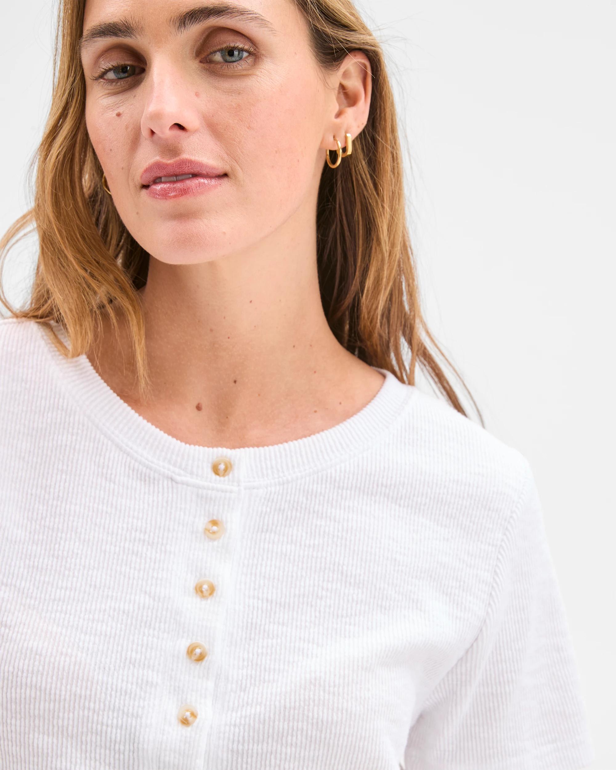 4 Target Woman Australian Cotton Blend Textured Rib Henley T-Shirt WHITE, 4 of 5