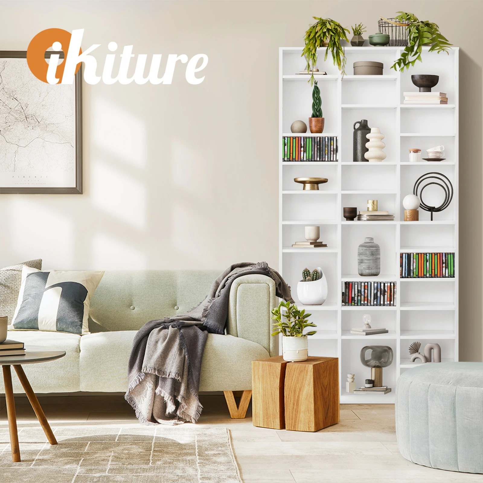 4 Oikiture Bookcase Bookshelf Display Shelf Cd Dvd Storage Media Stand Rack
 - White, 4 of 9