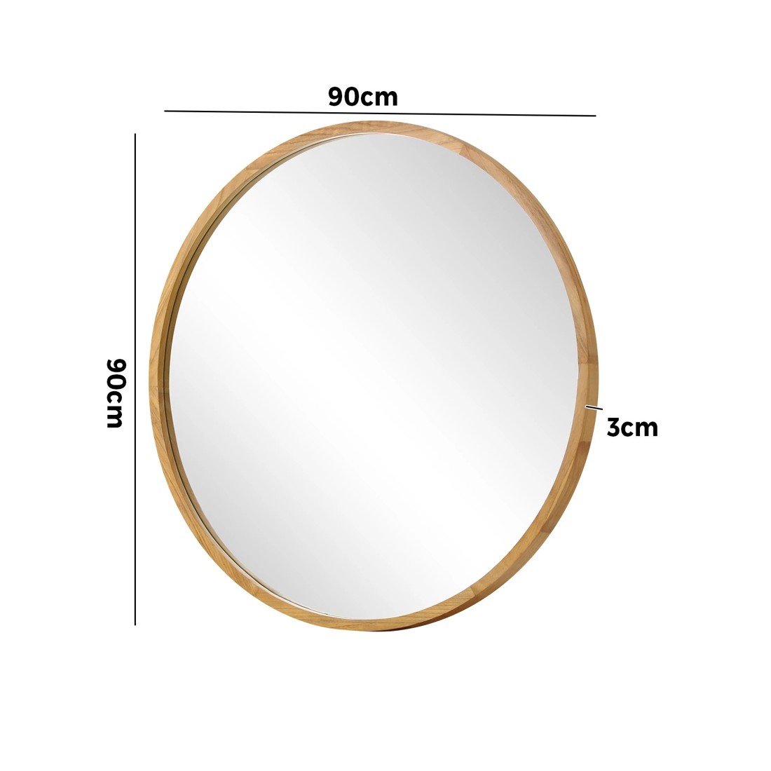 2 Oikiture Wall Mirrors Round Large Makeup Mirror Vanity Home Decor 90cm - Natural, 2 of 9