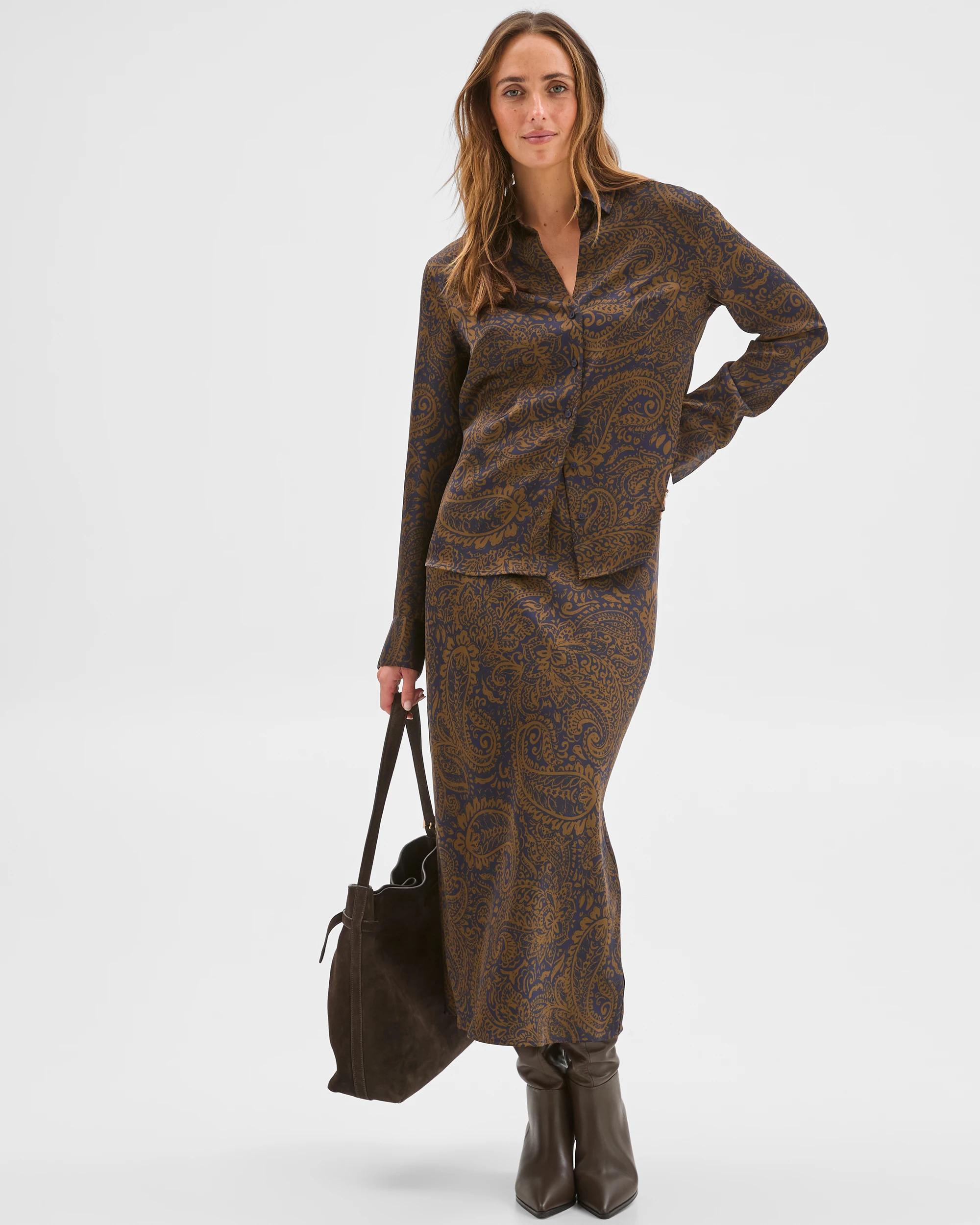 2 Preview Satin Bias Cut Midi Skirt WINTER PAISLEY, 2 of 7