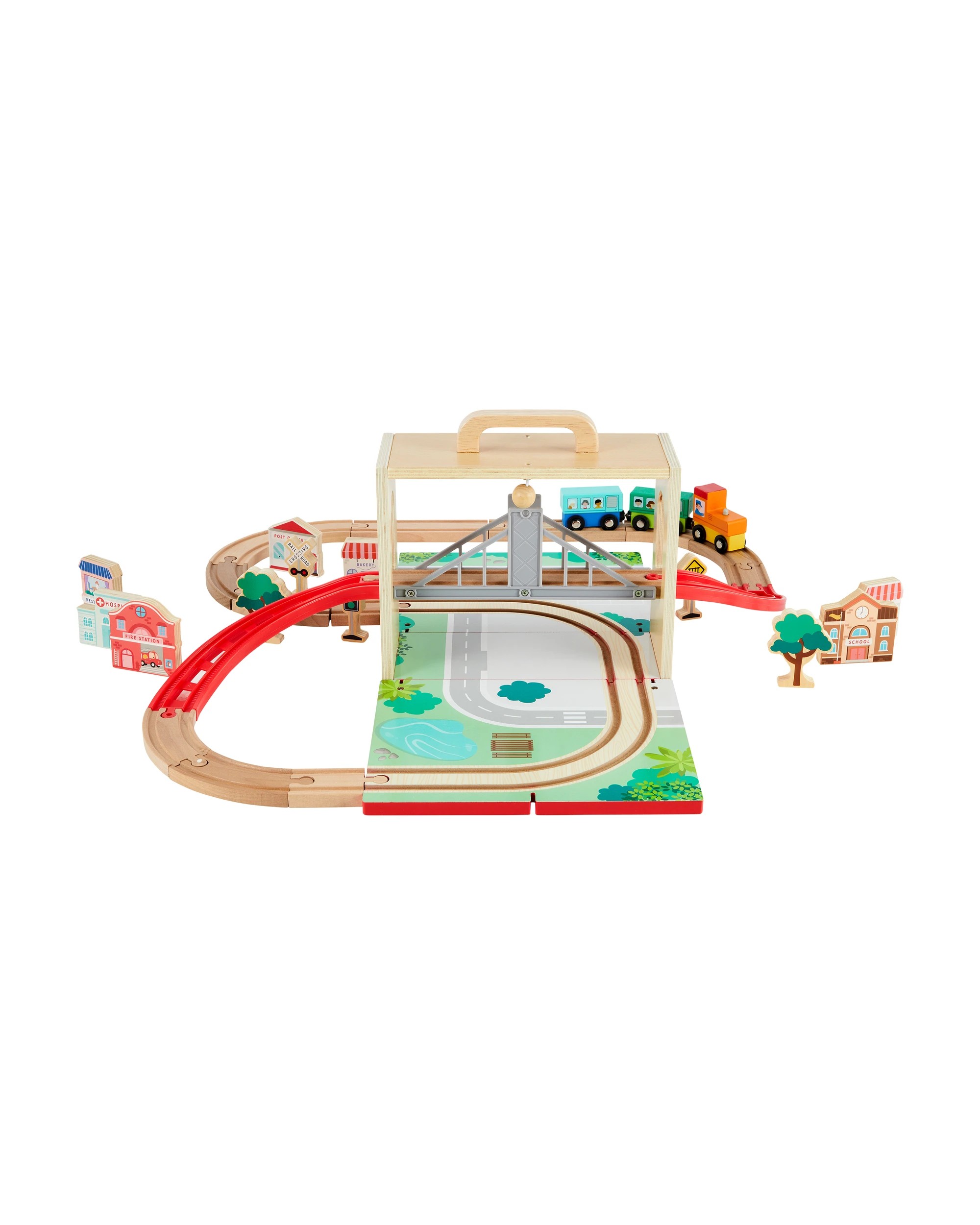 4 32 Piece Wooden Town Train Set with Case, 4 of 9