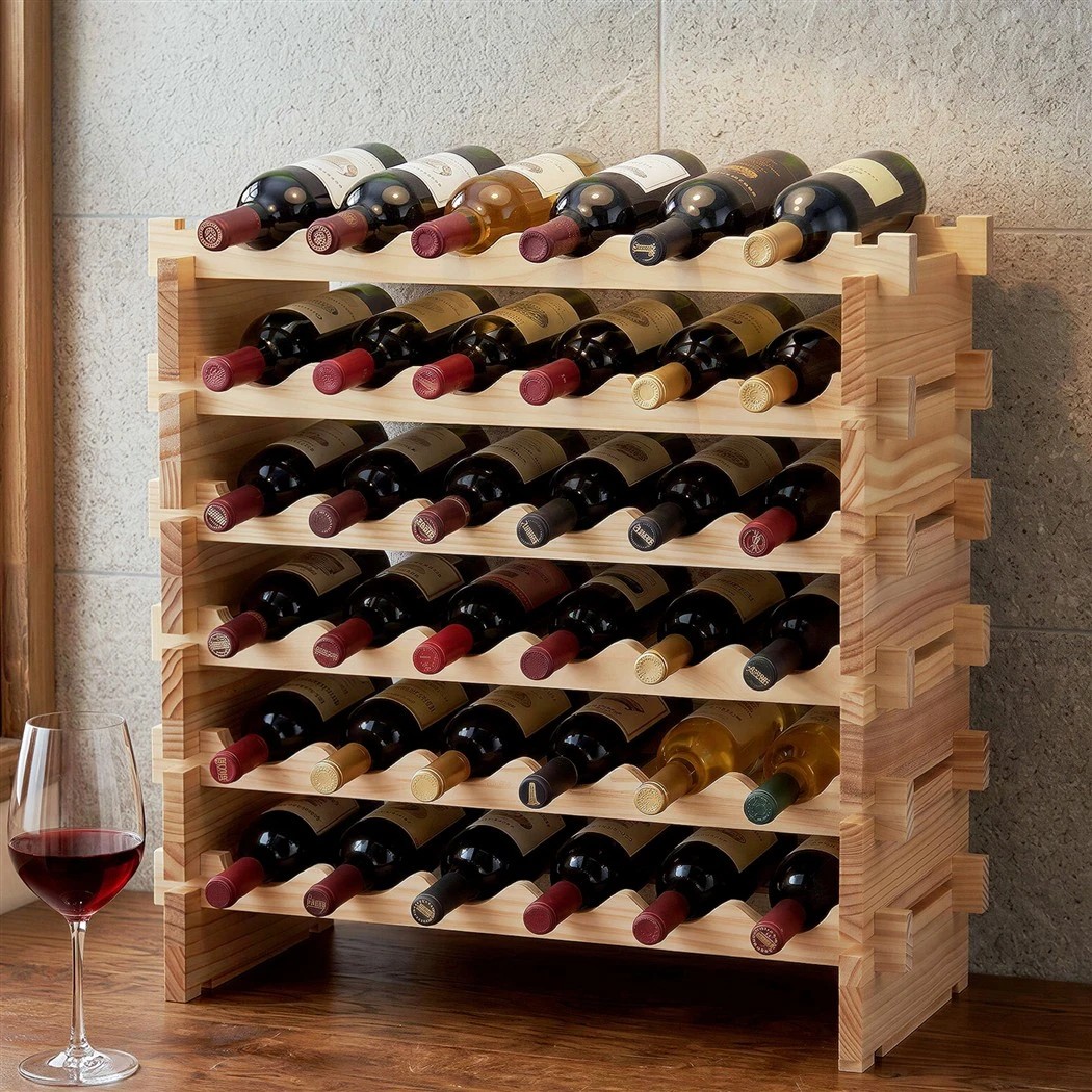 3 Artiss 36 Bottle Wooden Wine Rack - 6 Tier Modular Pine Wood Stand, 70 x 30 x 70cm - Natural, 3 of 9
