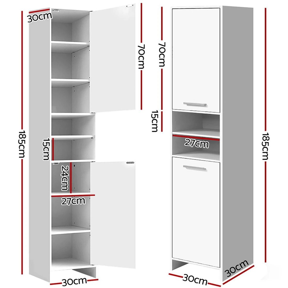 4 Artiss Bathroom Cabinet Storage 185cm
 - white, 4 of 8