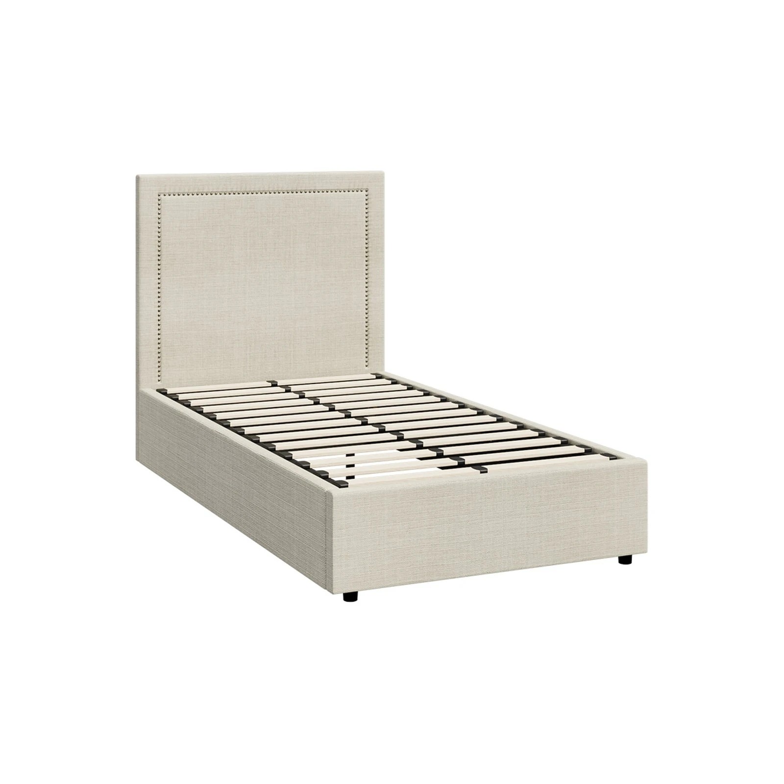 1 Oikiture Bed Frame King Single Gas Lift Base with Storage ADI - Beige, 1 of 10