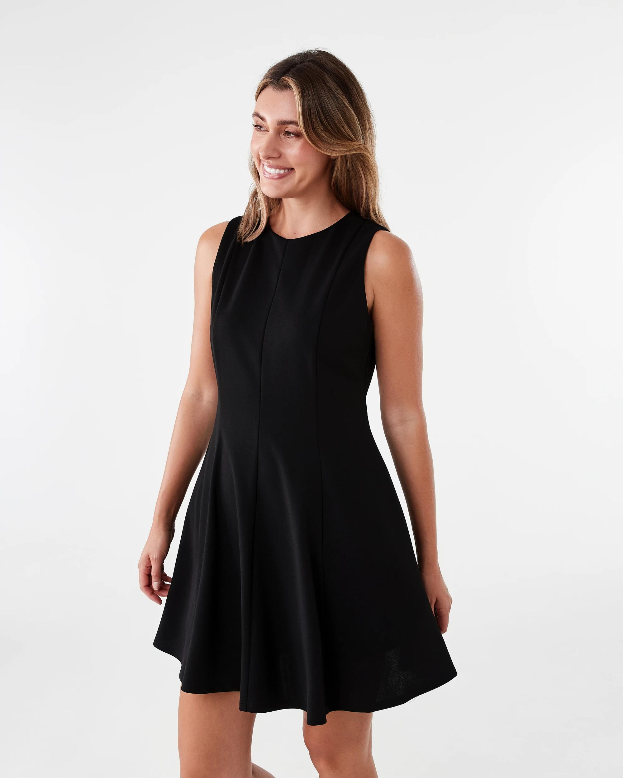 2 Sleeveless Flare Mini Dress Black, 2 of 9