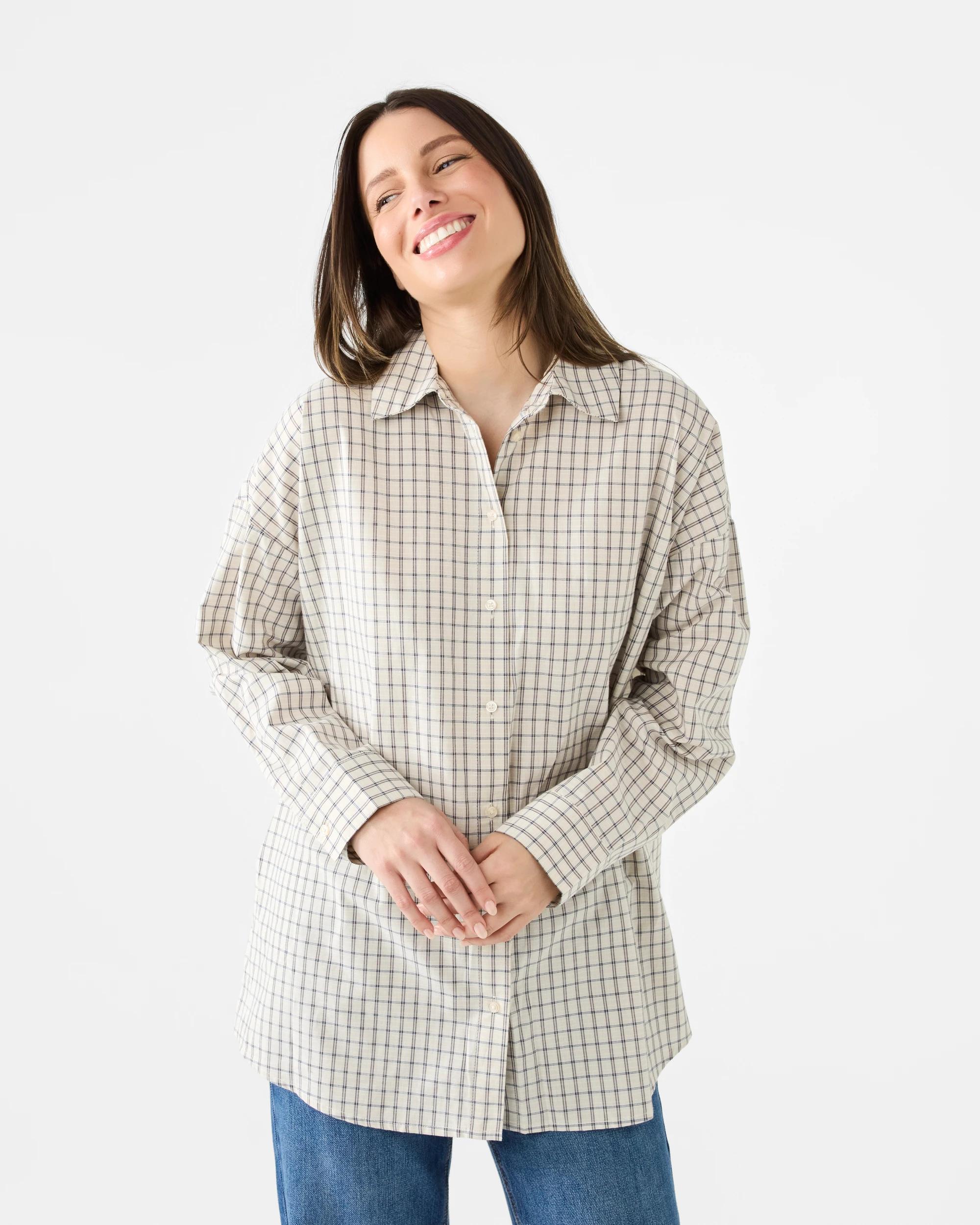1 Long Sleeve Two-Way Shirt Check Fln, 1 of 8