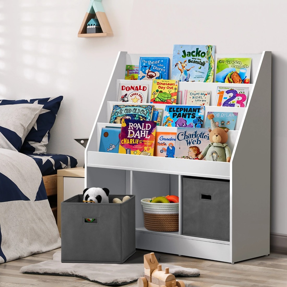 3 Oikiture Kids Bookshelf Toy Box Organiser Display Shelf Magazine Storage Rack
 - Multi, 3 of 10