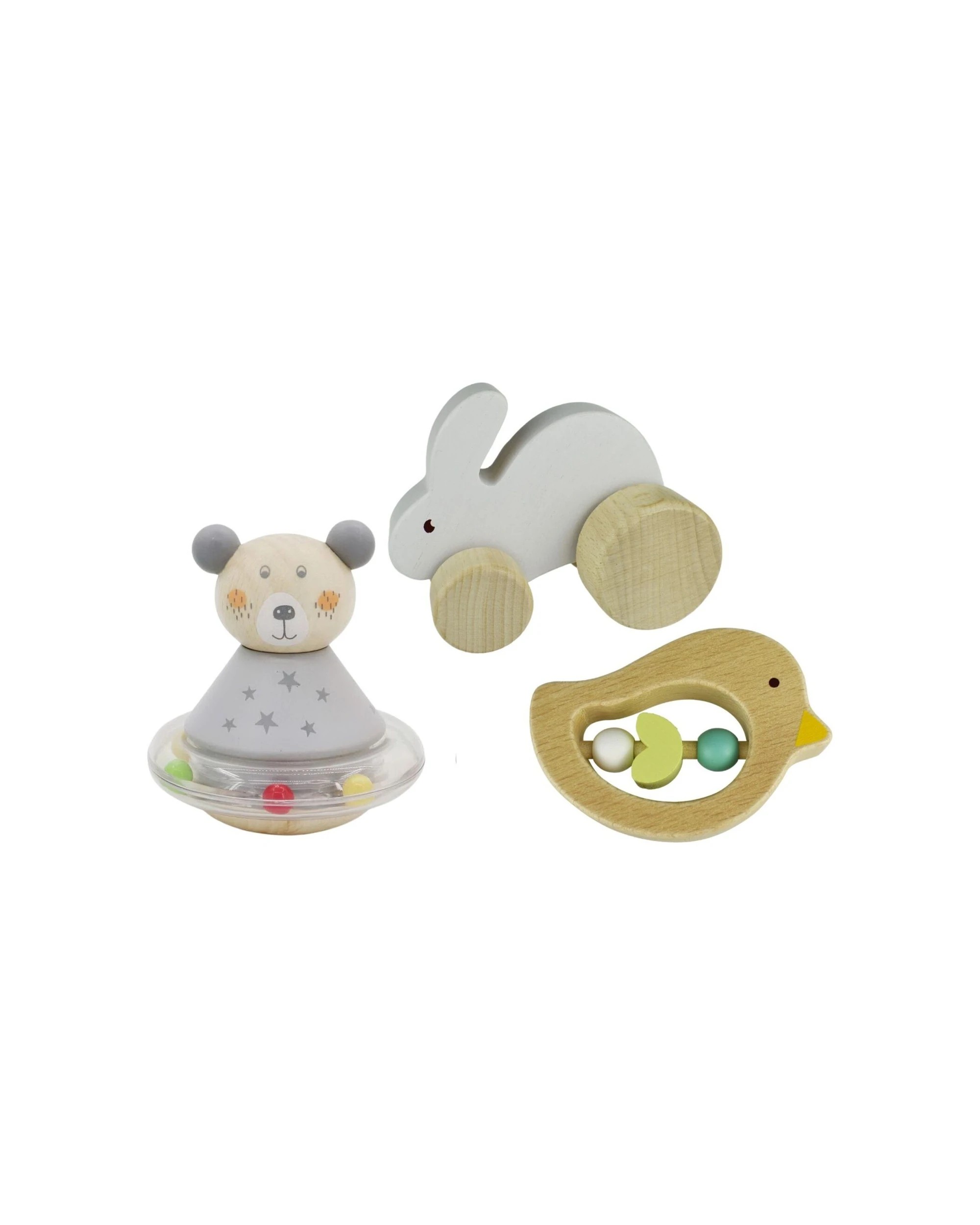 6 Kaper Kidz 3pc Calm And Breezy Baby Gift Set Bunny Bird Bear Toys - Natural, 6 of 7
