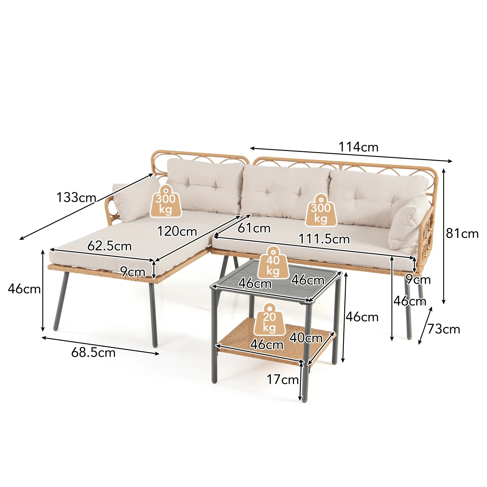 2 Costway 3PCS Patio Furniture PE Rattan L-Shaped Cushioned Sofa Set w/Coffee Table, 2 of 6