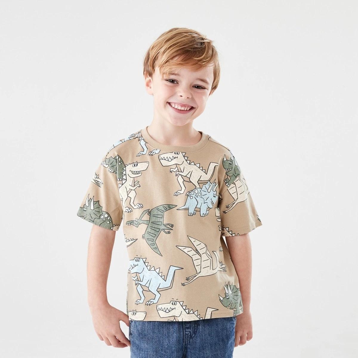 1 All Over Print T-shirt SCRIBBLY DINOS LIGHT BROWN, 1 of 6