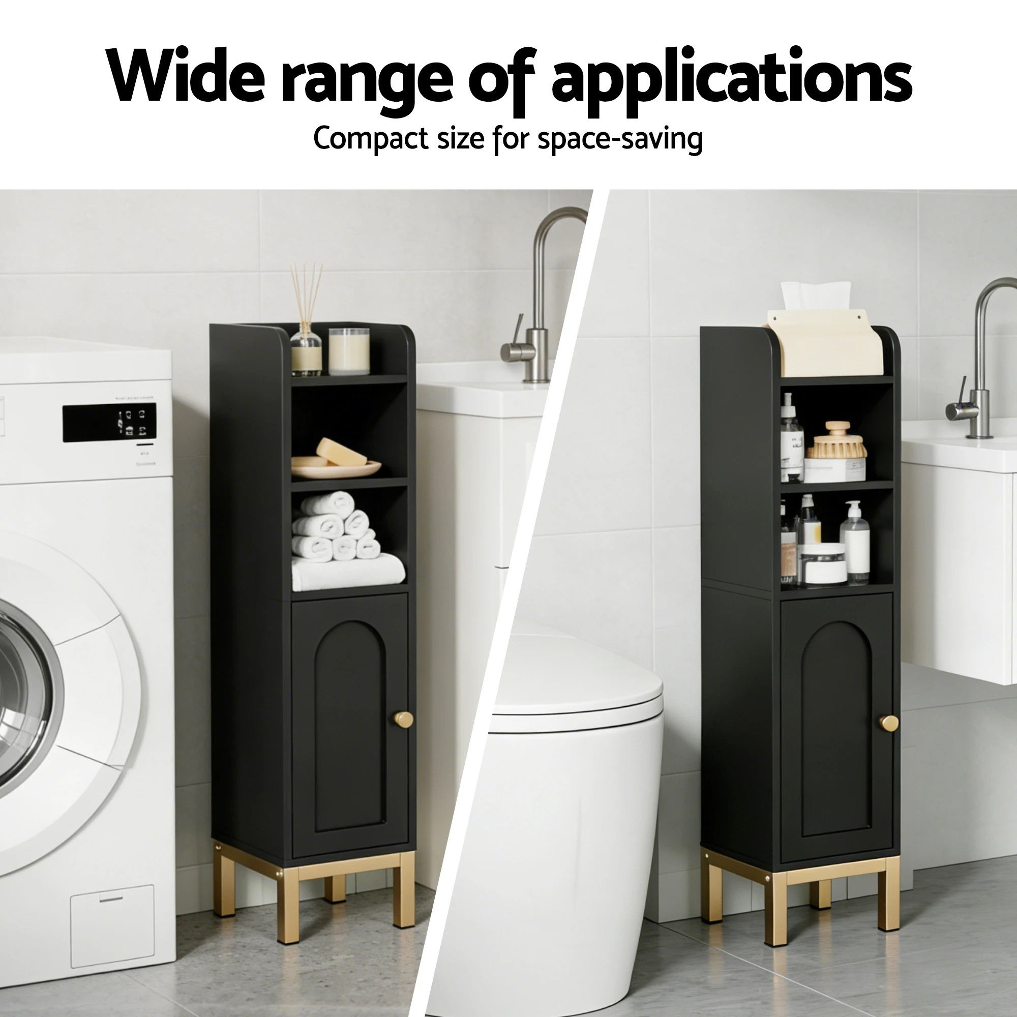 7 Artiss Bathroom Storage Cabinet Floor Organizer Toilet Corner Adjustable - Black, 7 of 9