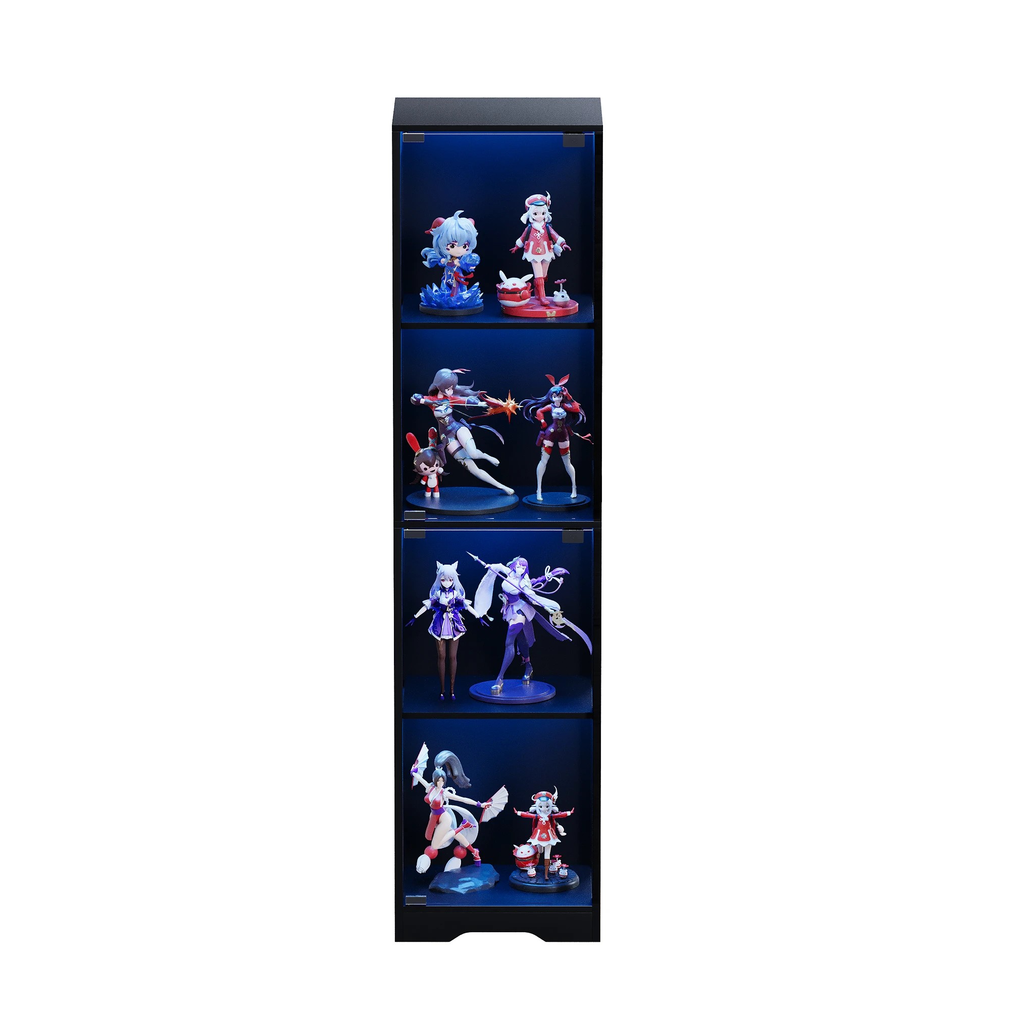 7 Advwin 4 Tier LED Glass Display Cabinet 160cm High Tall Storage Bookshelf - Black, 7 of 9