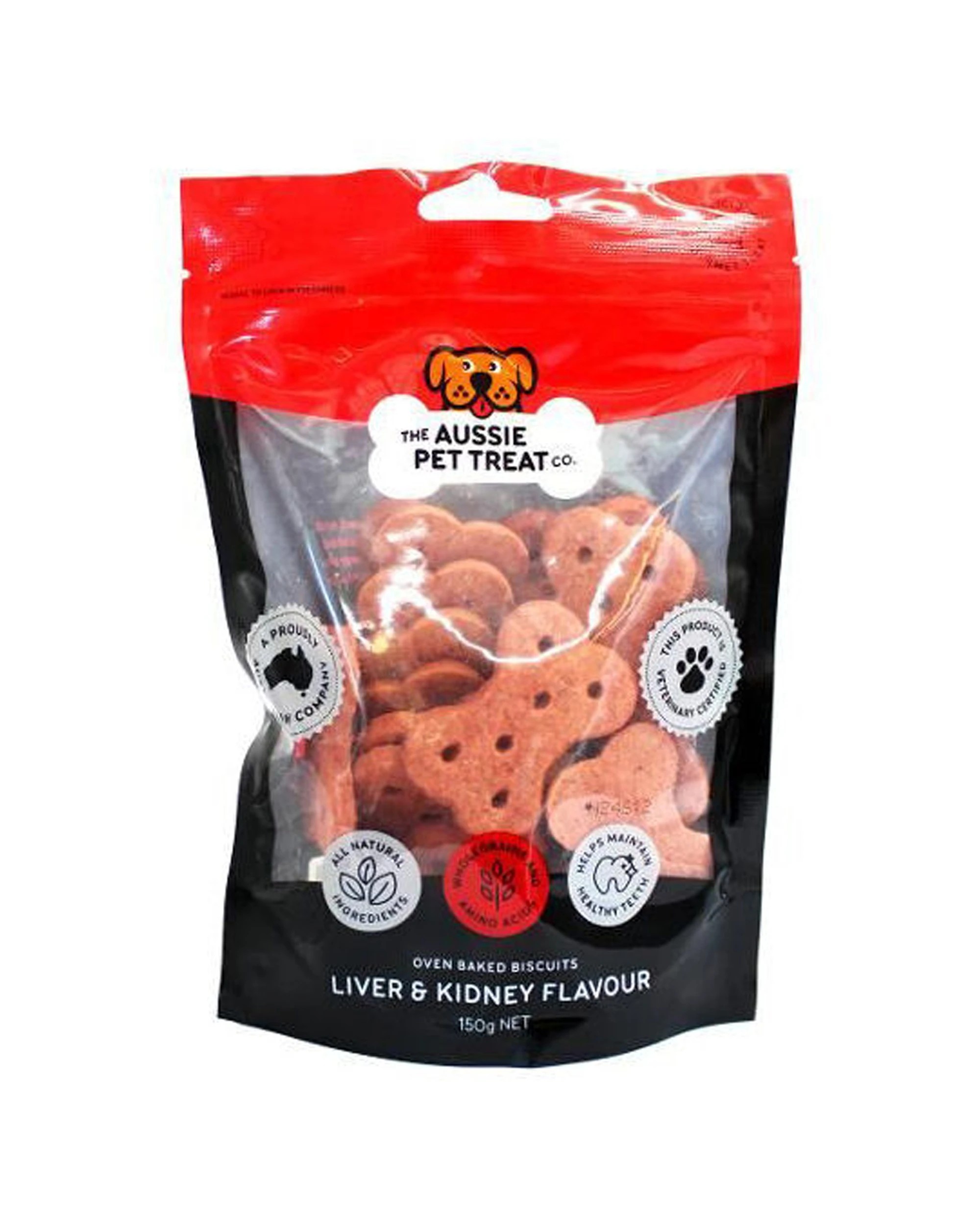 2 The Aussie Pet Treat Co Dog Biscuit Liver Kidney 10 Pack 150g Oven Baked Natural Treats - Red, 2 of 3