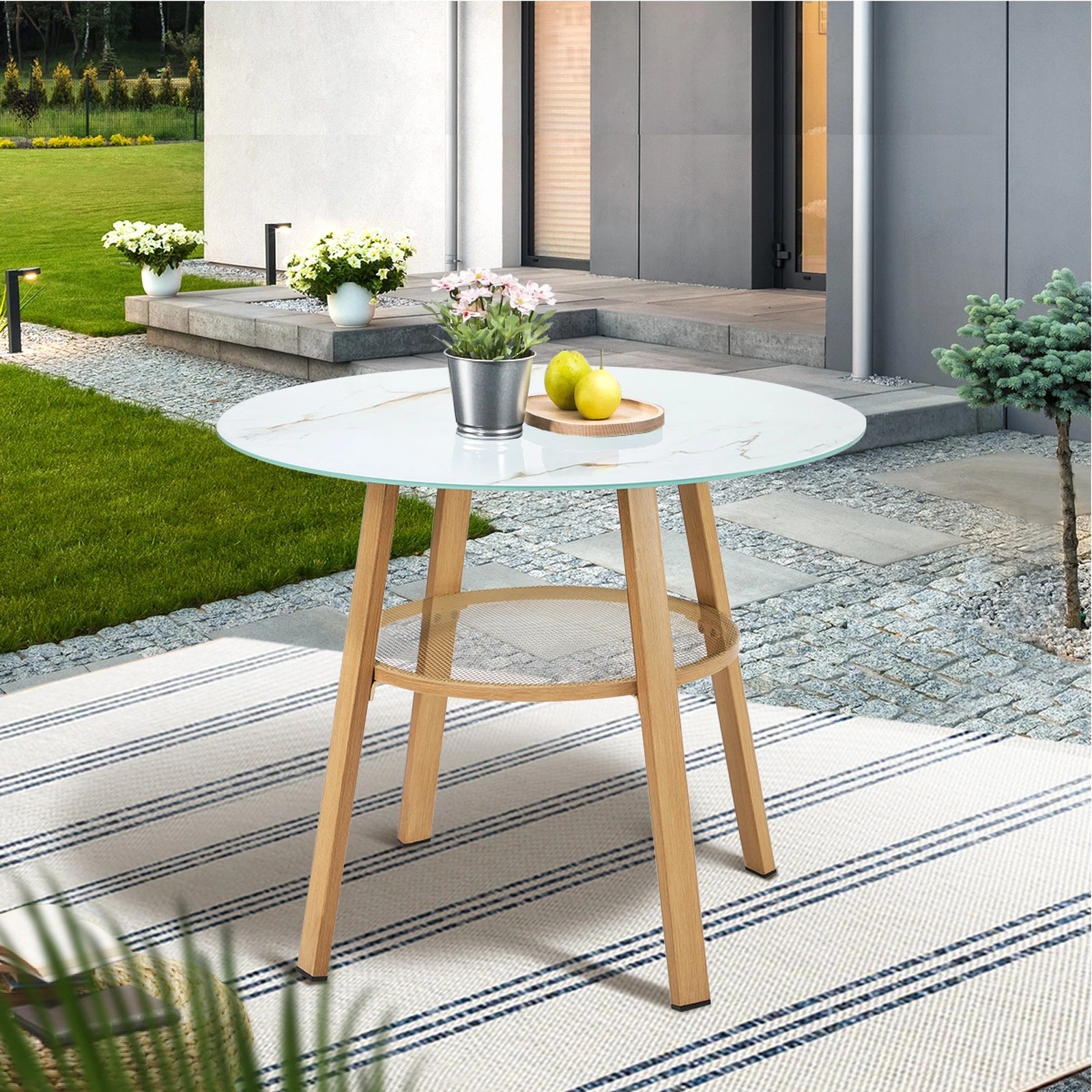 9 Livsip Outdoor Dining Table W/ Storage Shelf Patio Furniture 90cm
 - Brown, 9 of 10