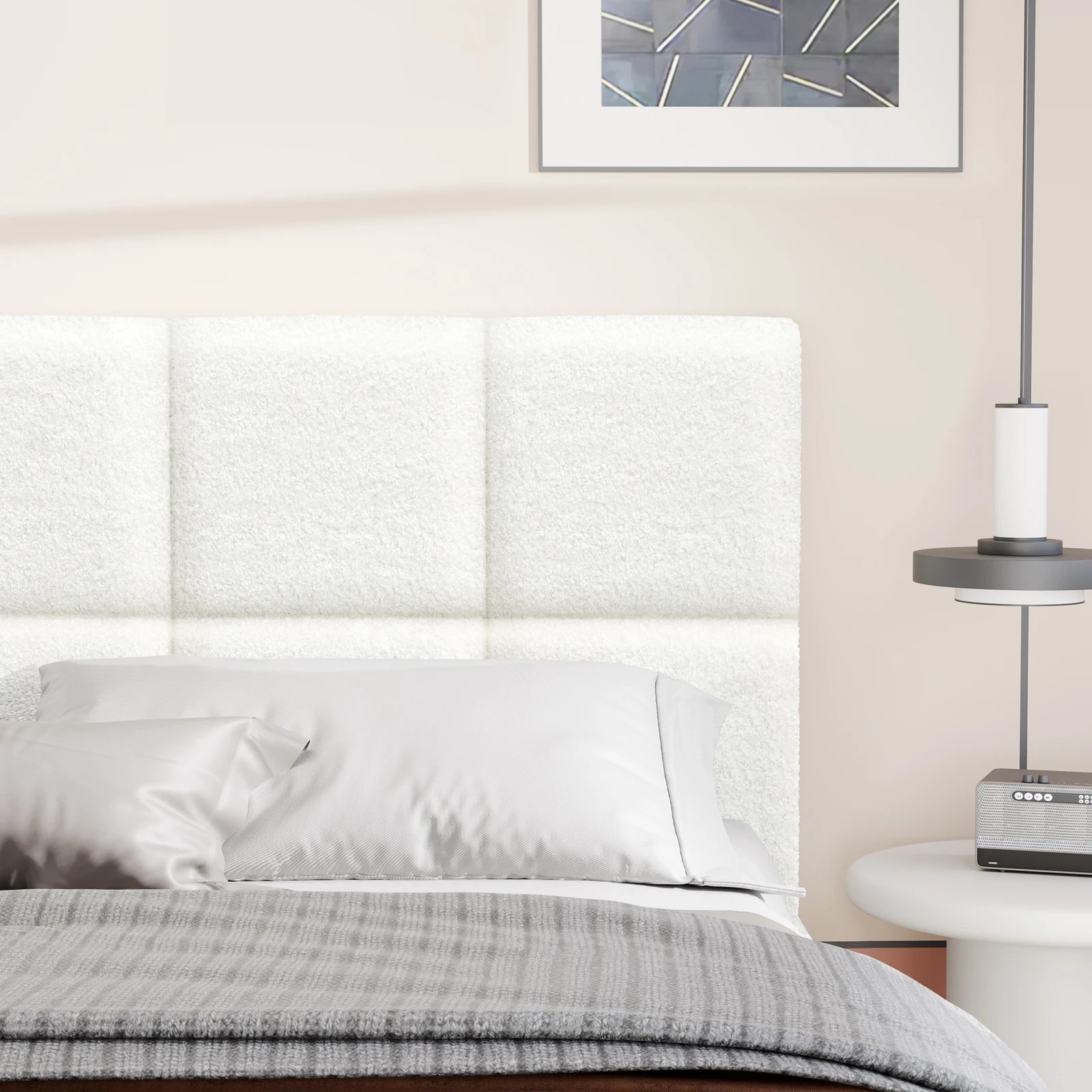 4 Alfordson Bed Frame Single Size Wooden Platform Mattress Base Boucle Fabric - White, 4 of 10