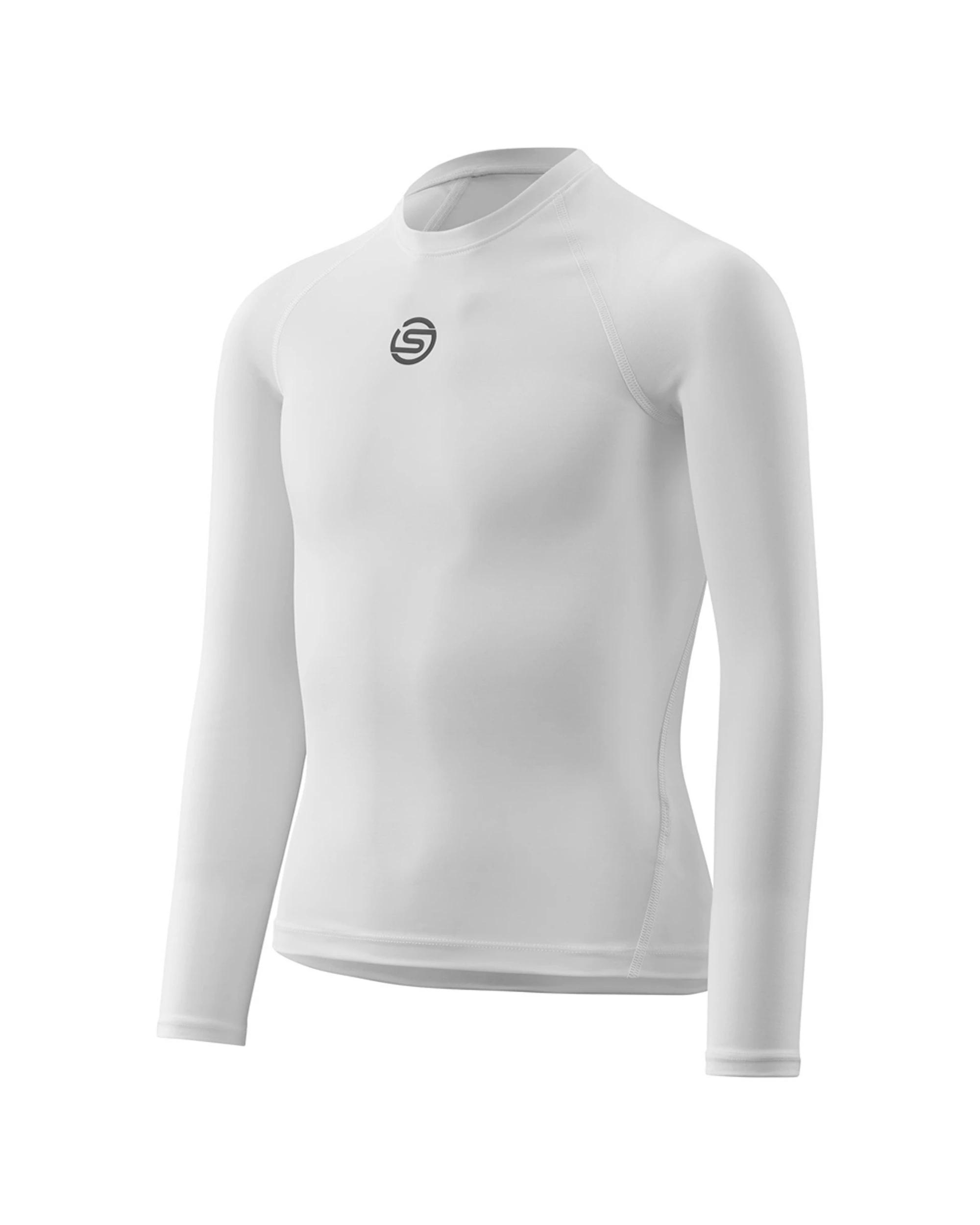 1 SKINS Compression Youth Series 1 Running Gym Long Sleeve Top Navy WHITE, 1 of 2