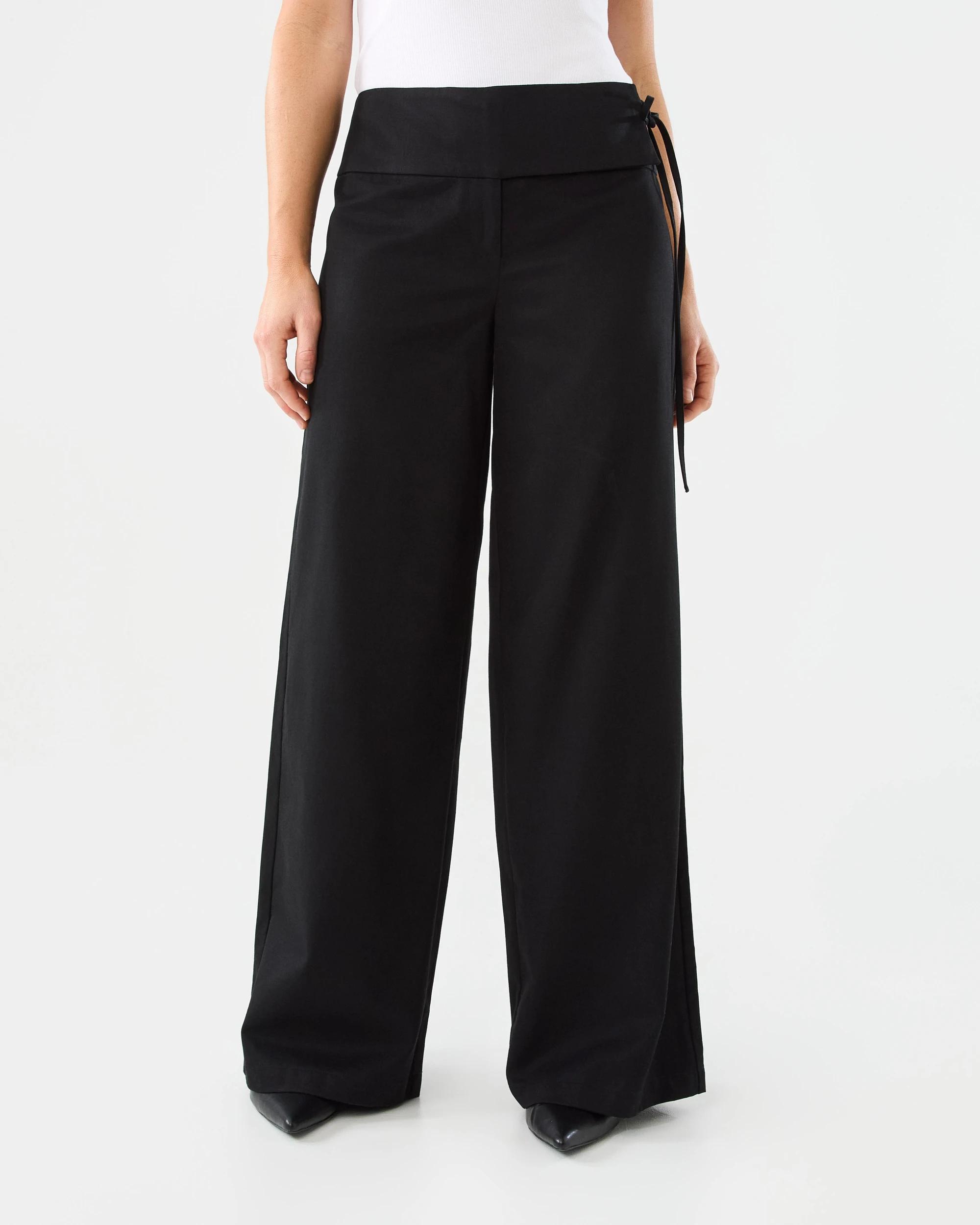 1 Side Tie Wide Leg Pants Black, 1 of 7