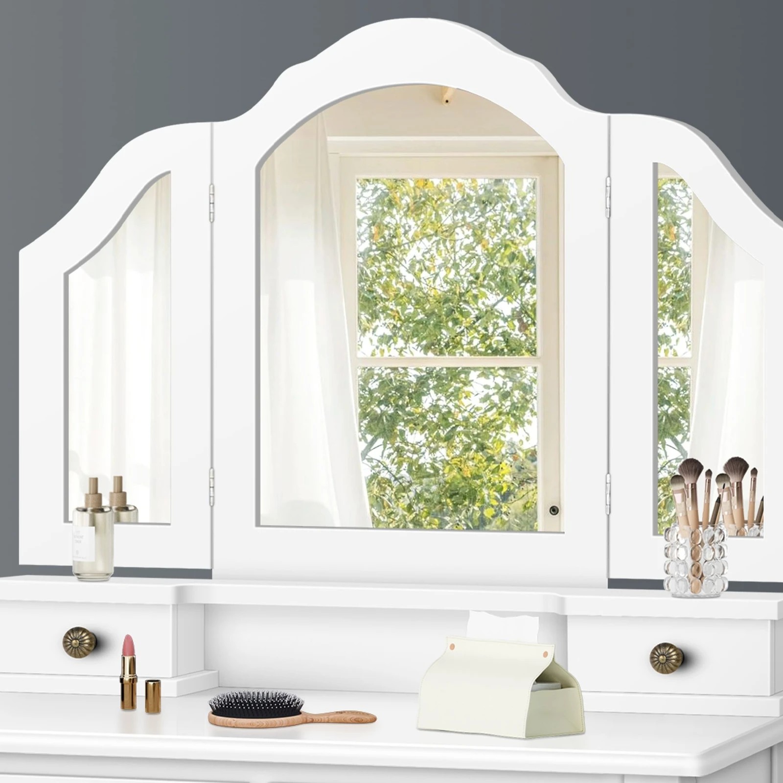 7 Alfordson Dressing Table Stool Set Makeup Foldable Mirror Vanity Desk - White, 7 of 10