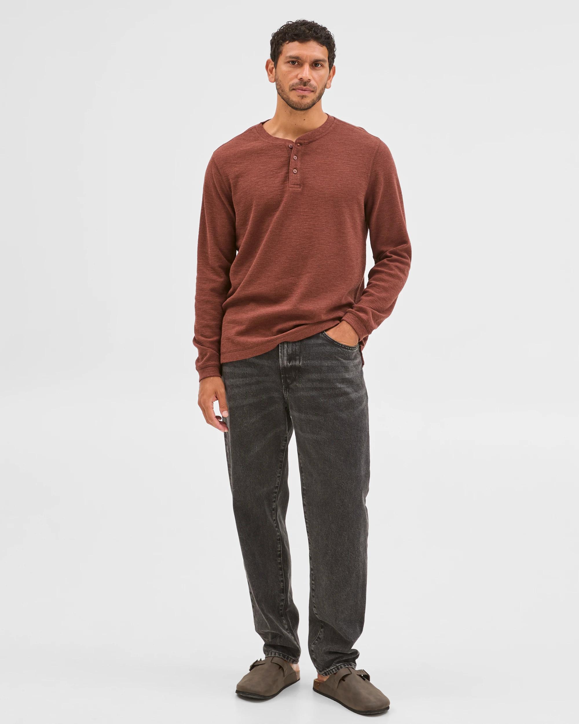 1 Target Australian Cotton Waffle Henley T-Shirt OXBLOOD MARLE, 1 of 6