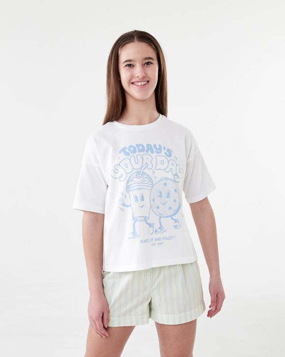 Short Sleeve Knit Woven Pyjama Set