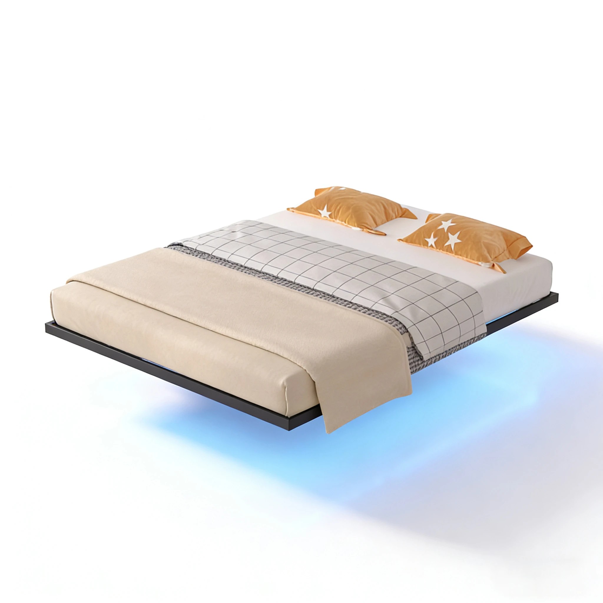 7 Advwin Double Floating Bed Frame With LED Lights Metal Platform, 7 of 10