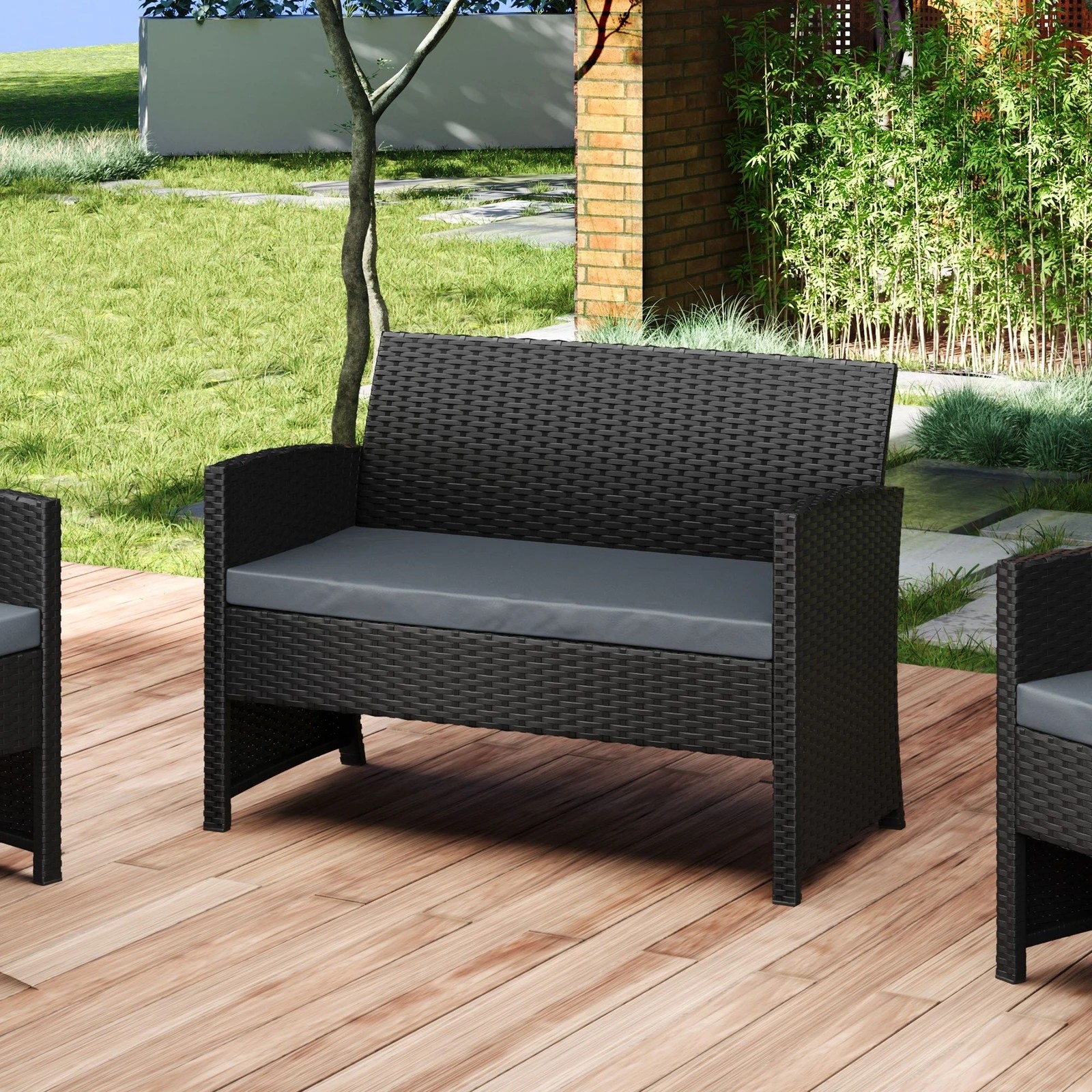3 Alfordson Outdoor Furniture 4PCS Garden Patio Chairs Table Set Wicker - Black, 3 of 9
