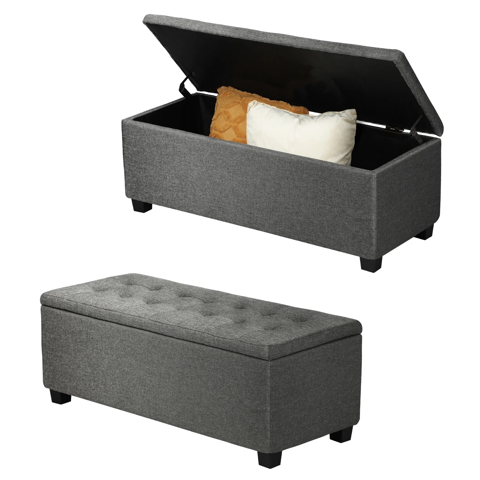 1 Oikiture Storage Ottoman Blanket Box Faux Linen Chest Toy Foot Stool
 - Grey, 1 of 10