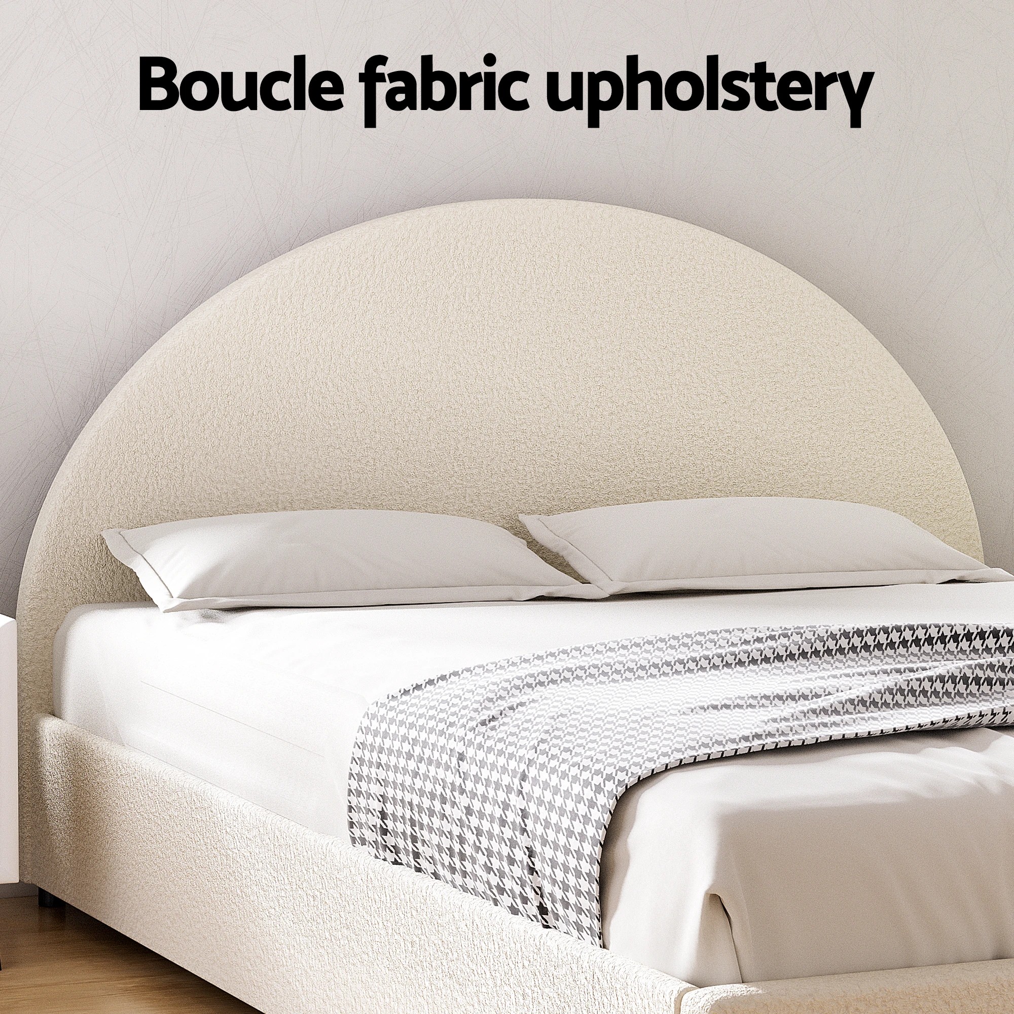 2 Artiss Gas Lift Queen Bed Frame with Bedside Table Set Boucle Fabric Upholste Platform Bed Nightstand - Multi, 2 of 7