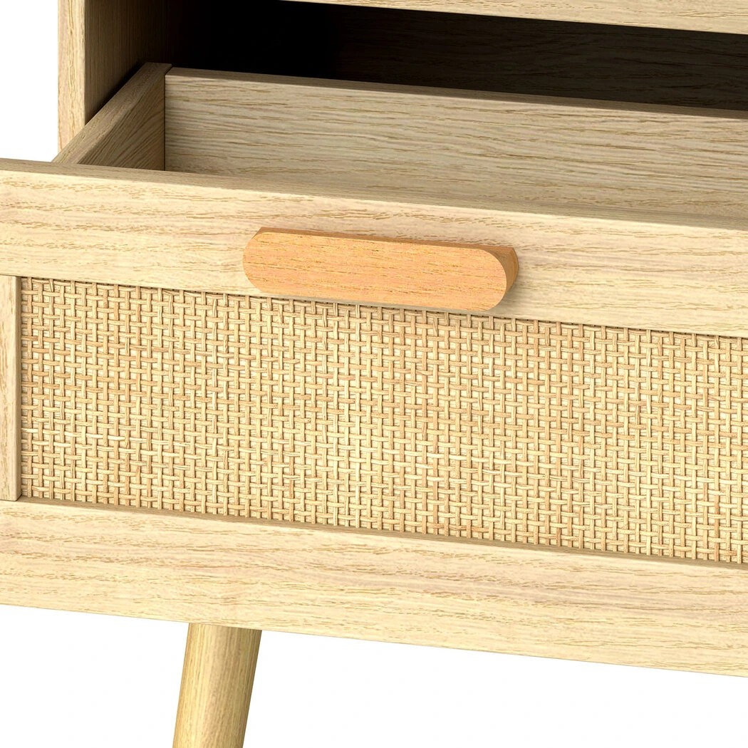 4 Levede Bedside Tables, 2 Hand Made Rattan Decorated Drawers,2 Pack, 4 of 7
