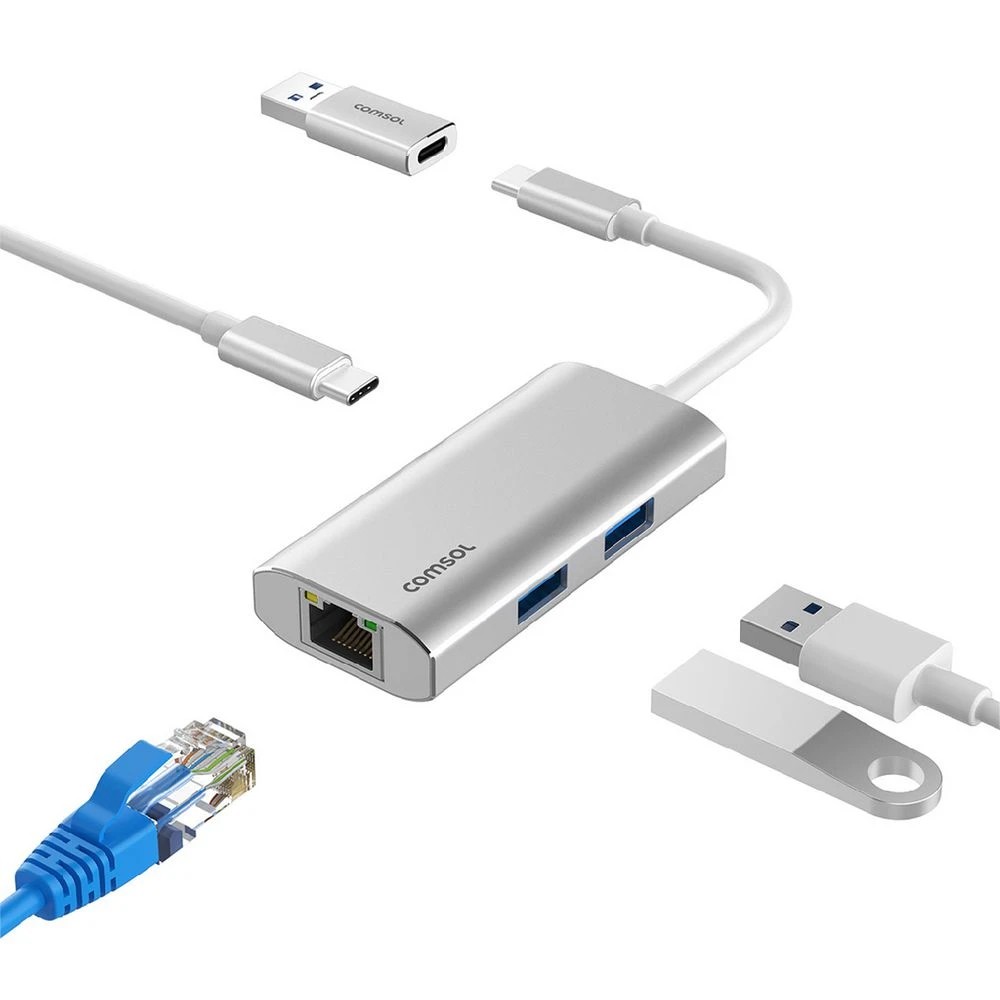 4 Comsol Ethernet 3-Port USB-C Hub Silver, 4 of 6
