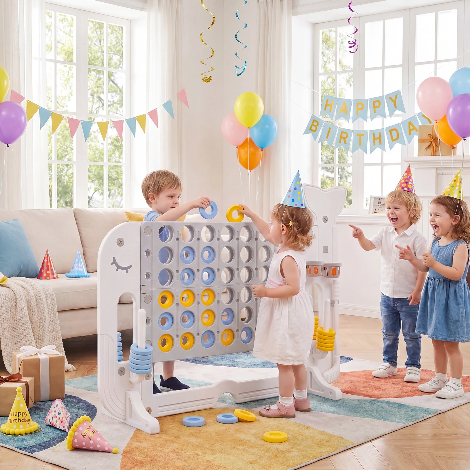 3 Costway Giant Connect 4 In A Row Jumbo 4-to-Score Game Set Ring Toss w/Basketball Hoop - Grey, 3 of 3