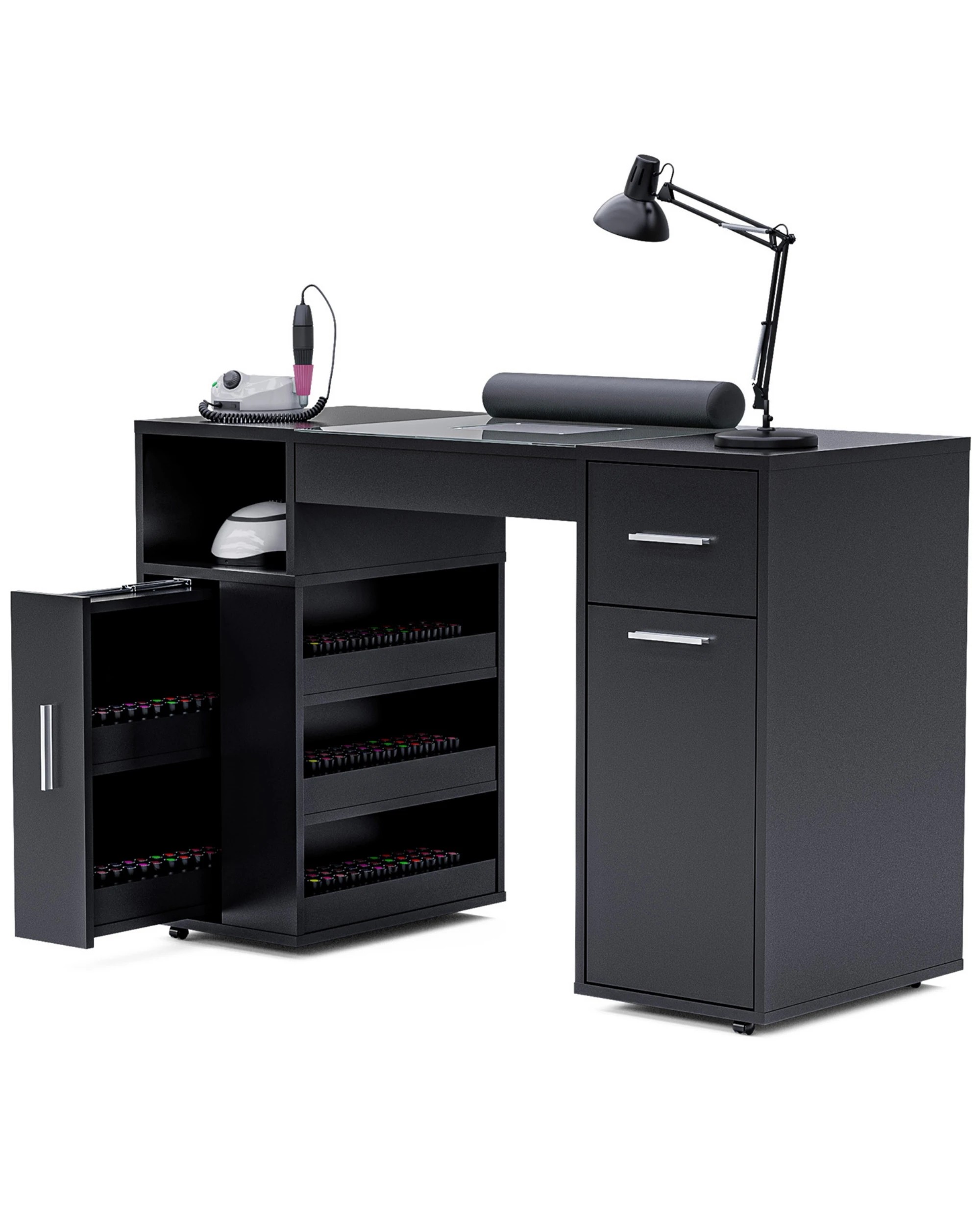 3 Advwin Manicure Table Vanity Desk With Dust Collector Glass Top Storage Cabinet - Black, 3 of 4