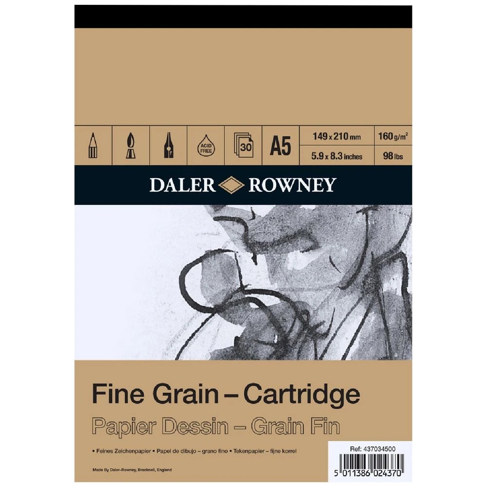1 Daler-Rowney Fine Grain Cartridge Pad 160gsm 30 Sheets A5, 1 of 1